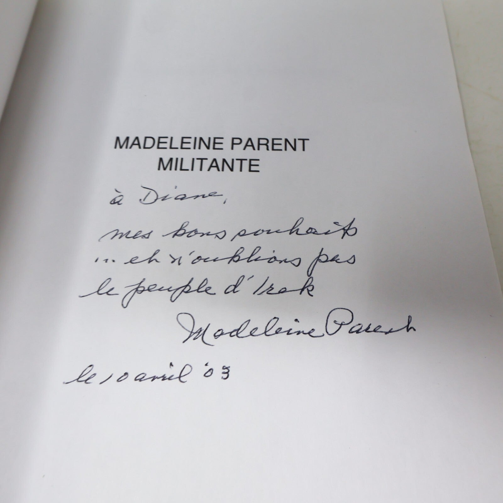 Livre Signé Madeleine Parent Militante Andrée Lévesque 2003 Remue-ménage Société