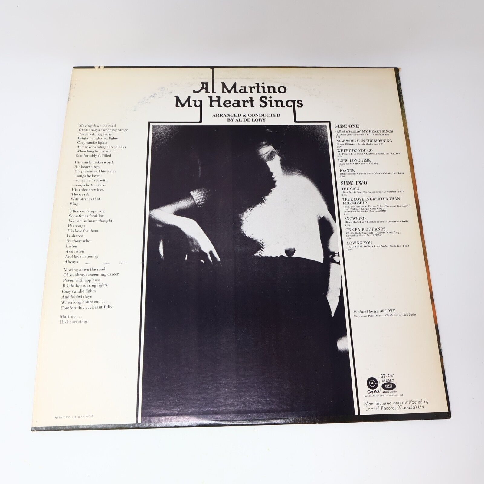 Al Martino My Heart Sings LP Record Vinyl Capitol Records ST-497 Canada 1970