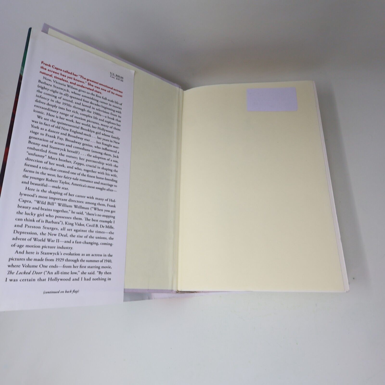 A Life of Barbara Stanwyck Steel-True 1907-1940 Victoria Wilson 2013 Hardcover
