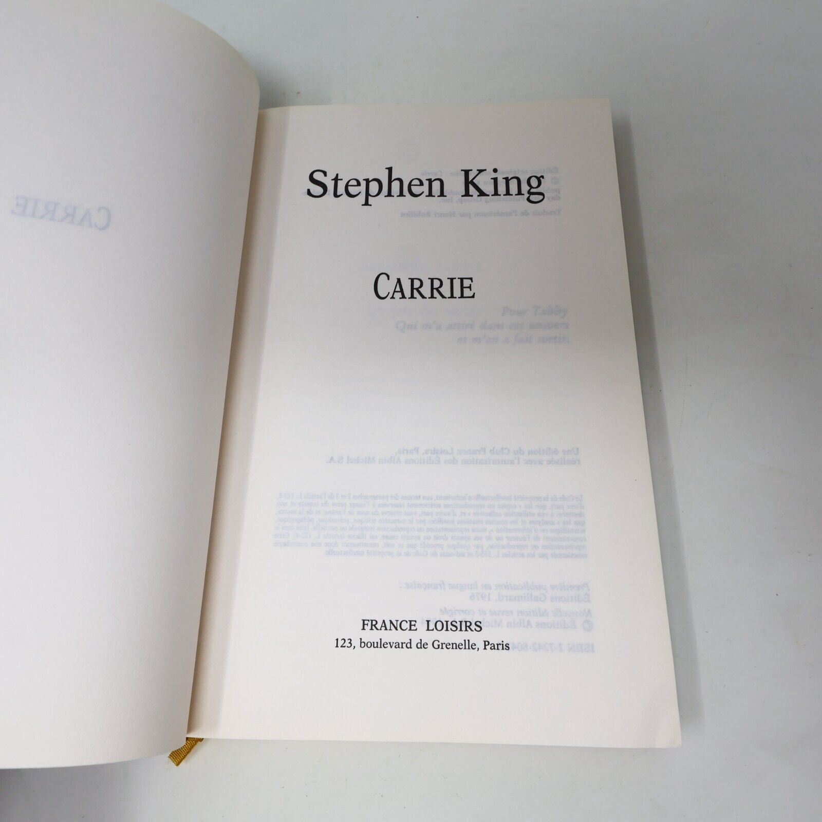 1994 Carrie de Stephen King France Loisirs Horreur Français Hardcover HC 90s