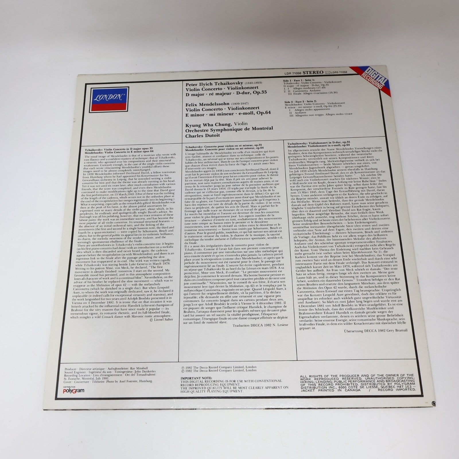 Kyung Wha Chung Violin Concertos Tchaikovsky/Mendelsson Record Vinyl LDR 71058
