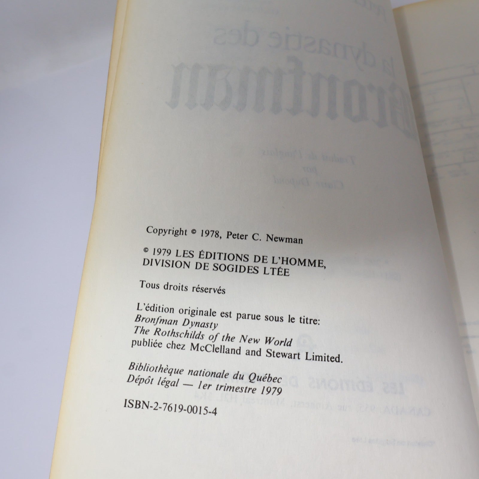 La Dynastie des Bronfman Peter C. Newman 1979 PB Biographie Affaires Français