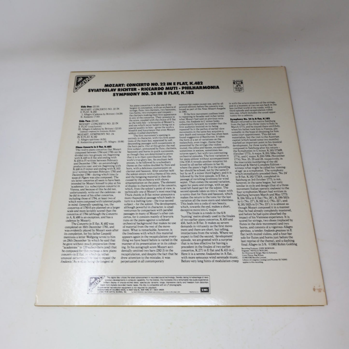 Riccardo Muti Sviatoslav Richter Wolfgang Amadeus Mozart Record DS 537740 EMI
