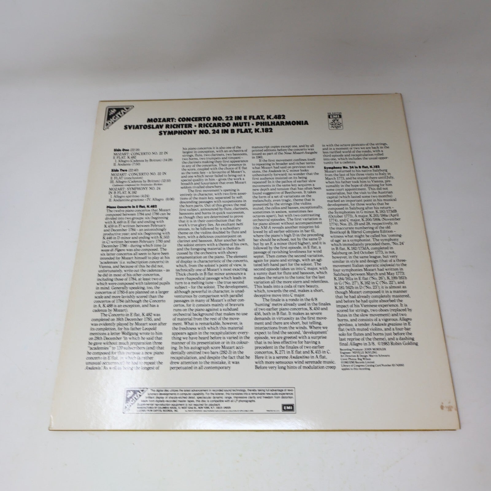Riccardo Muti Sviatoslav Richter Wolfgang Amadeus Mozart Record DS 537740 EMI