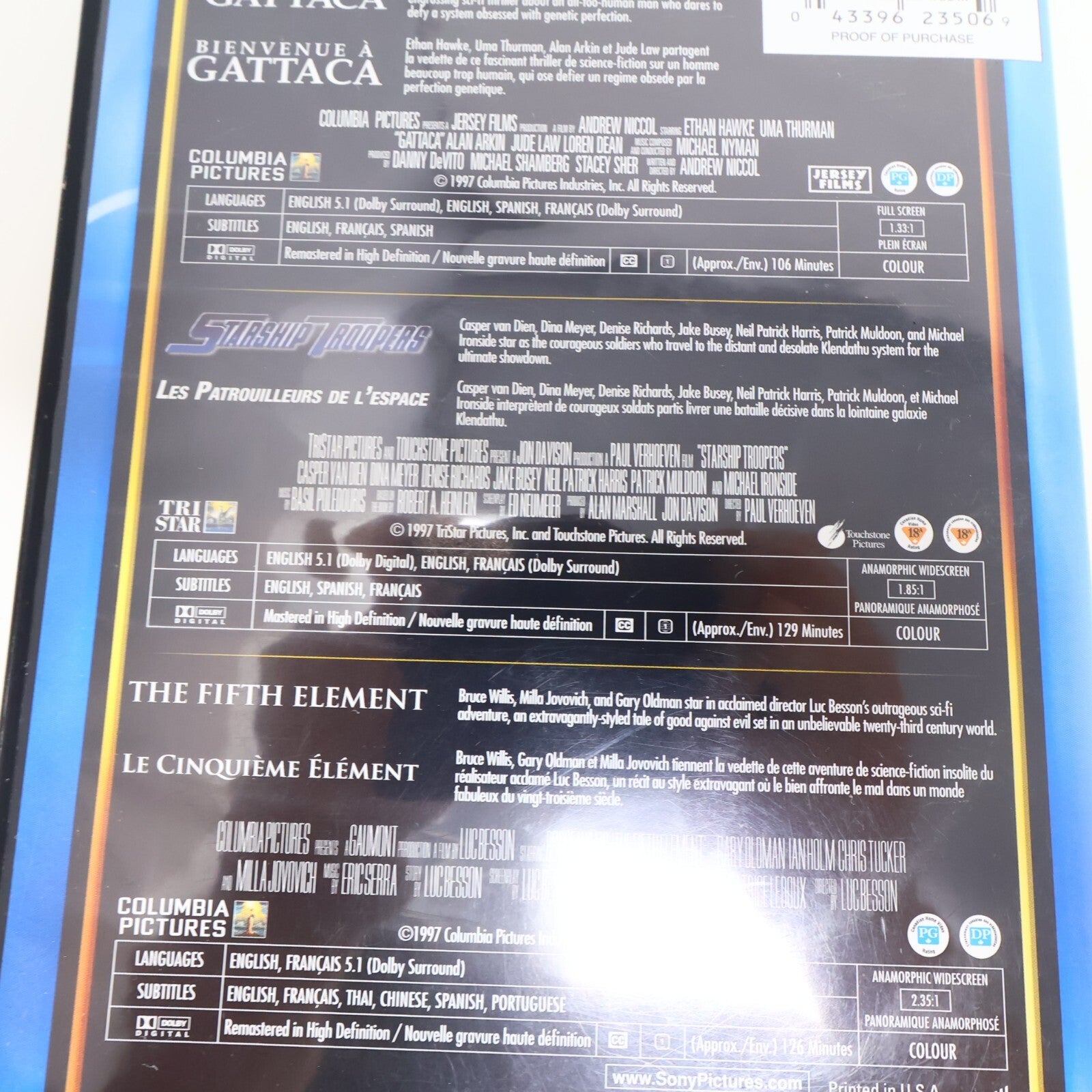 Gattaca/Starship Troopers/Fifth Element Triple Feature DVD Science-Fiction Set