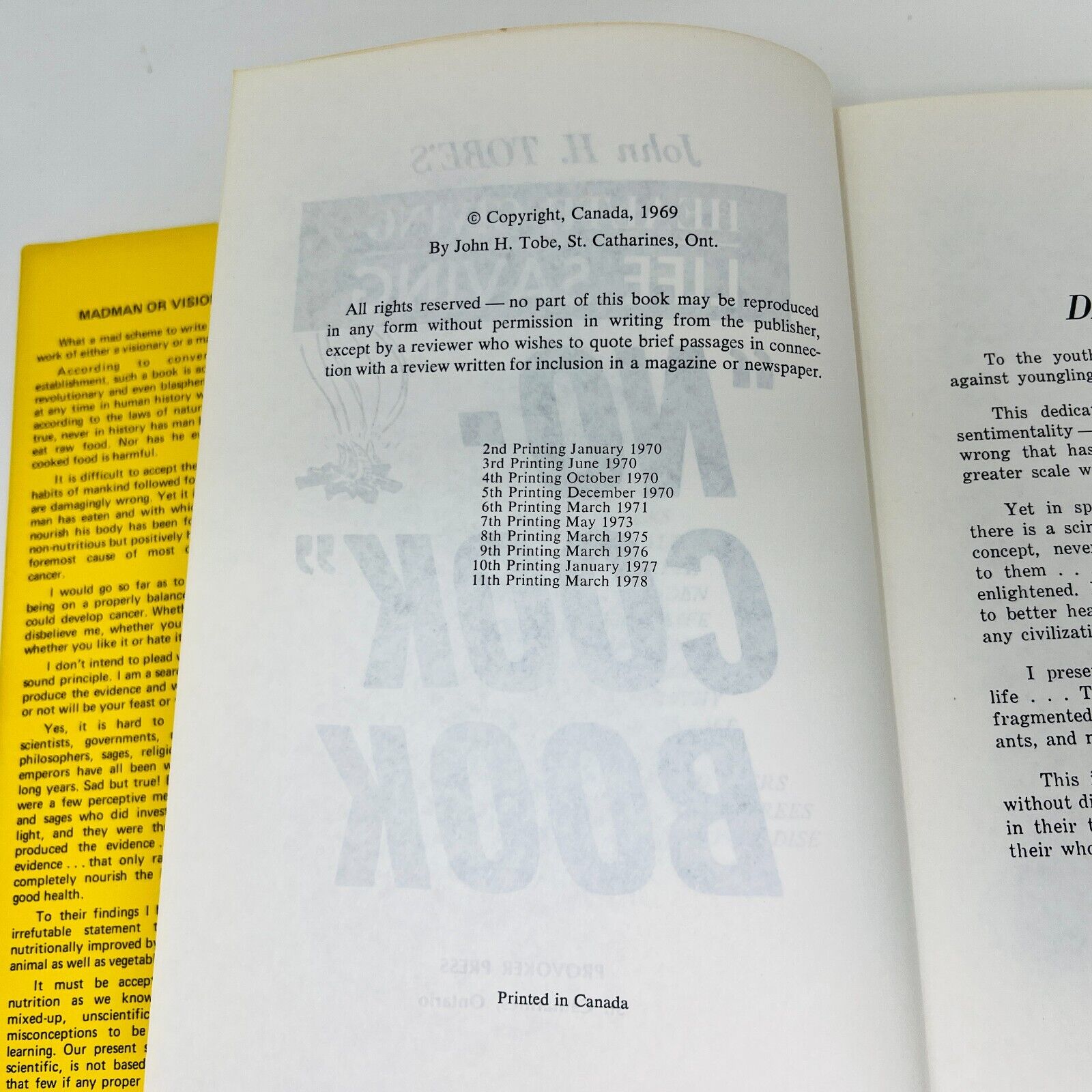 1978 No-Cook Book by John H. Tobe's Hardcover DJ Health Giving Provoker Press