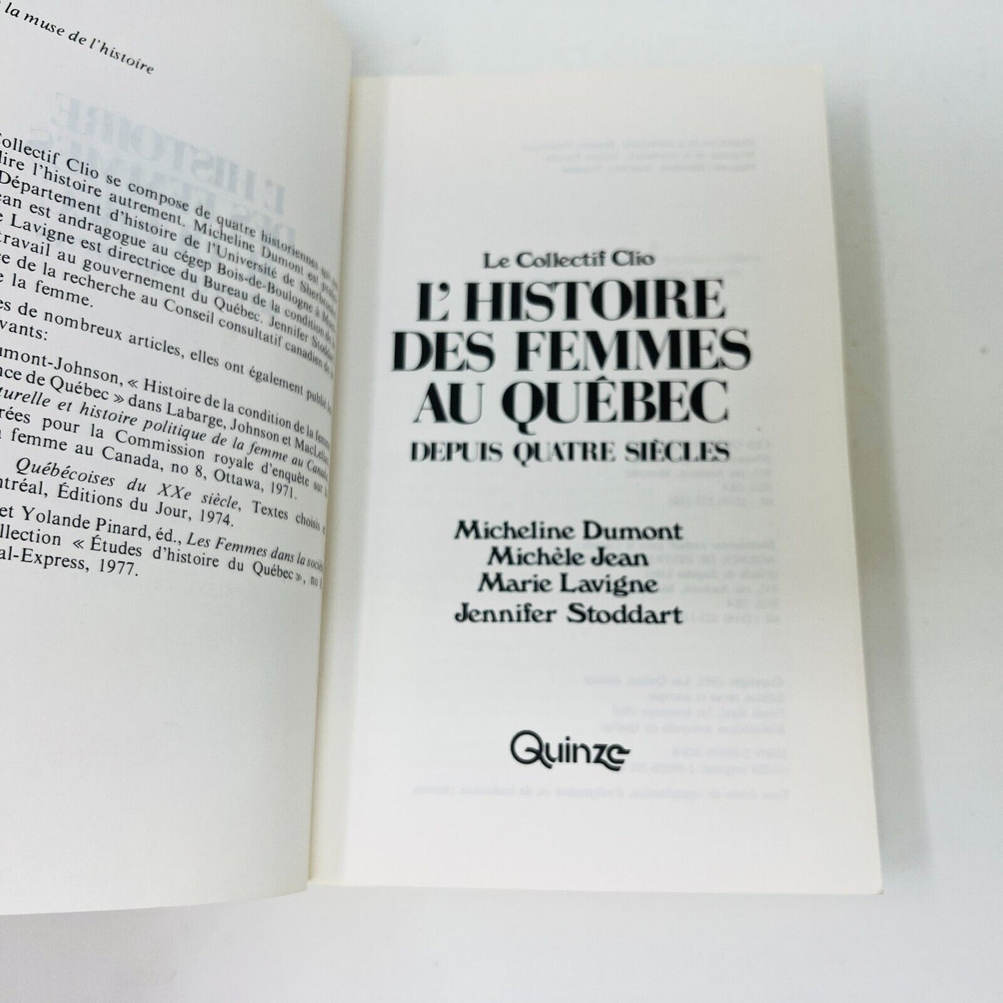 1985 L'Histoire des Femmes au Québec Collectif Clio Français/French Historique