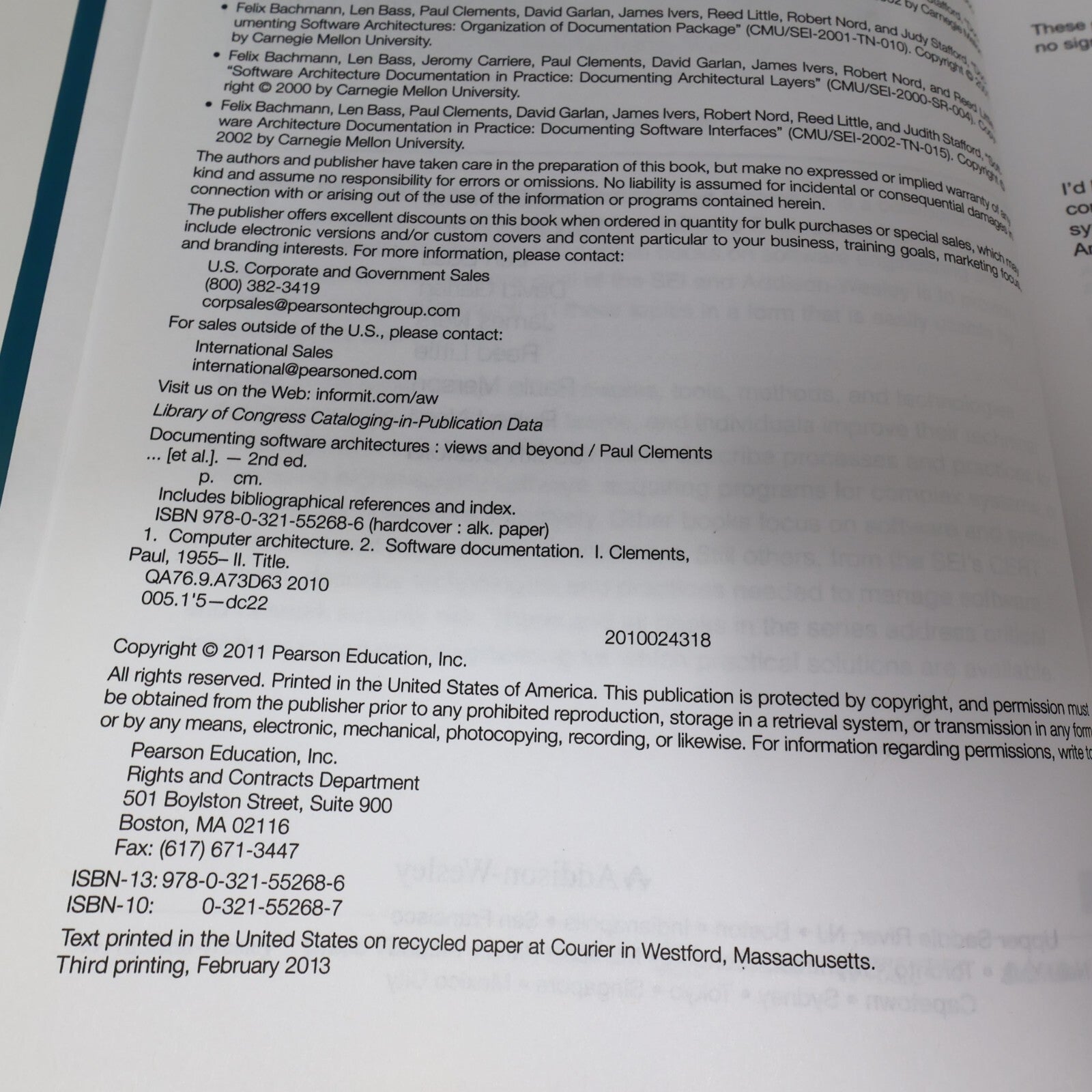 2013 Documenting Software Architectures Clements/Bachmann/Bass Addison-Wesley HC