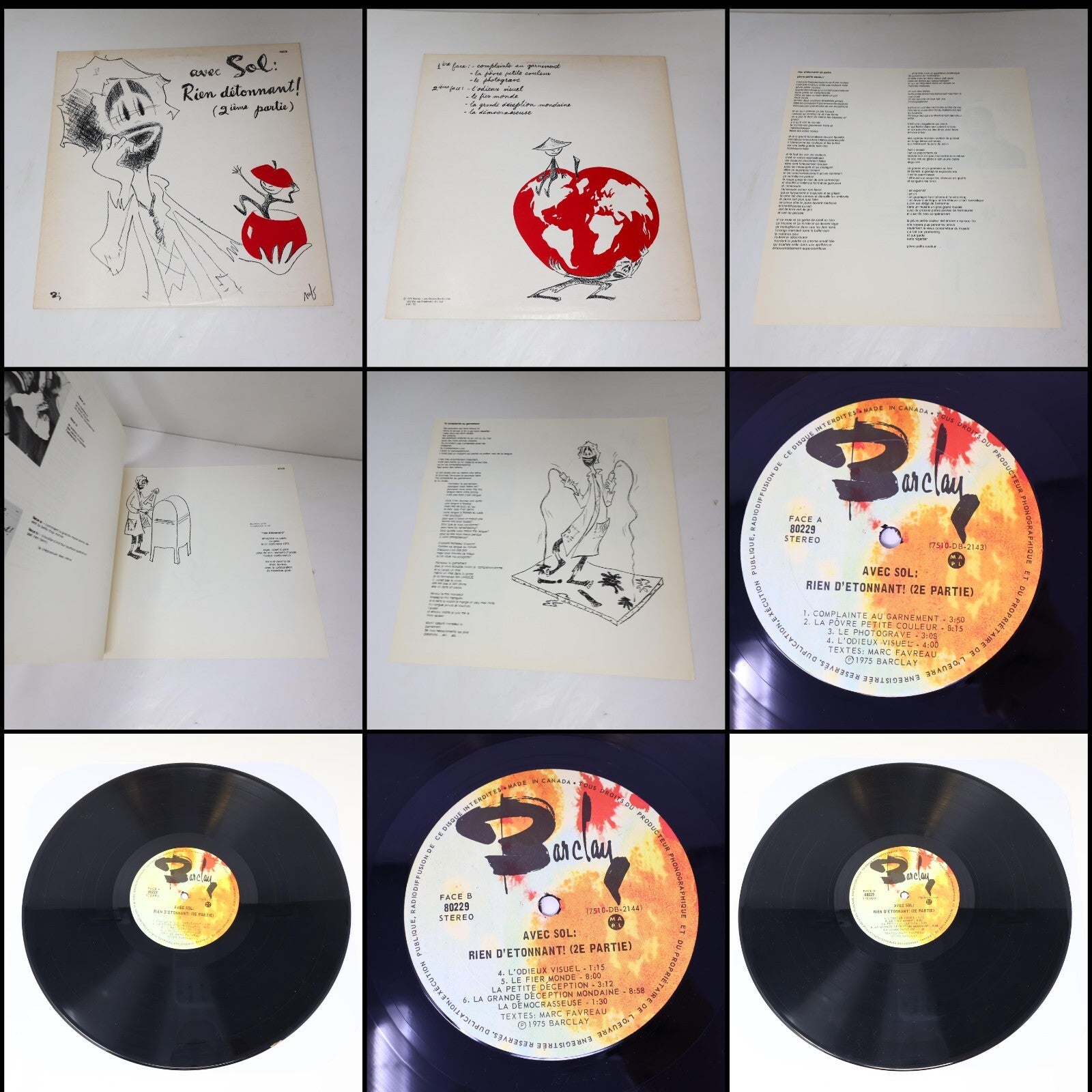 Sol/Marc Favreau Lot 5 Disques Enfin Sol/Rien Détonnant!/Interdit aux Adultes LP