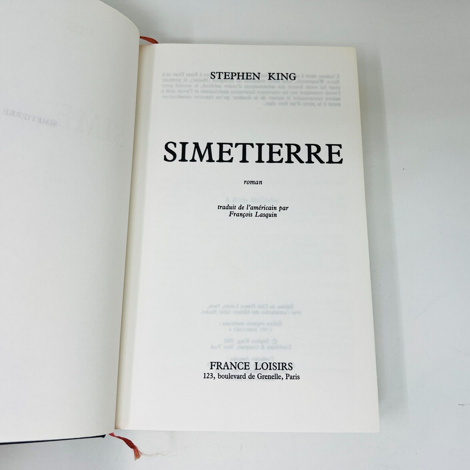 1986 Simetierre Stephen King HCDJ France Loisirs Pet Sematary in French/Français