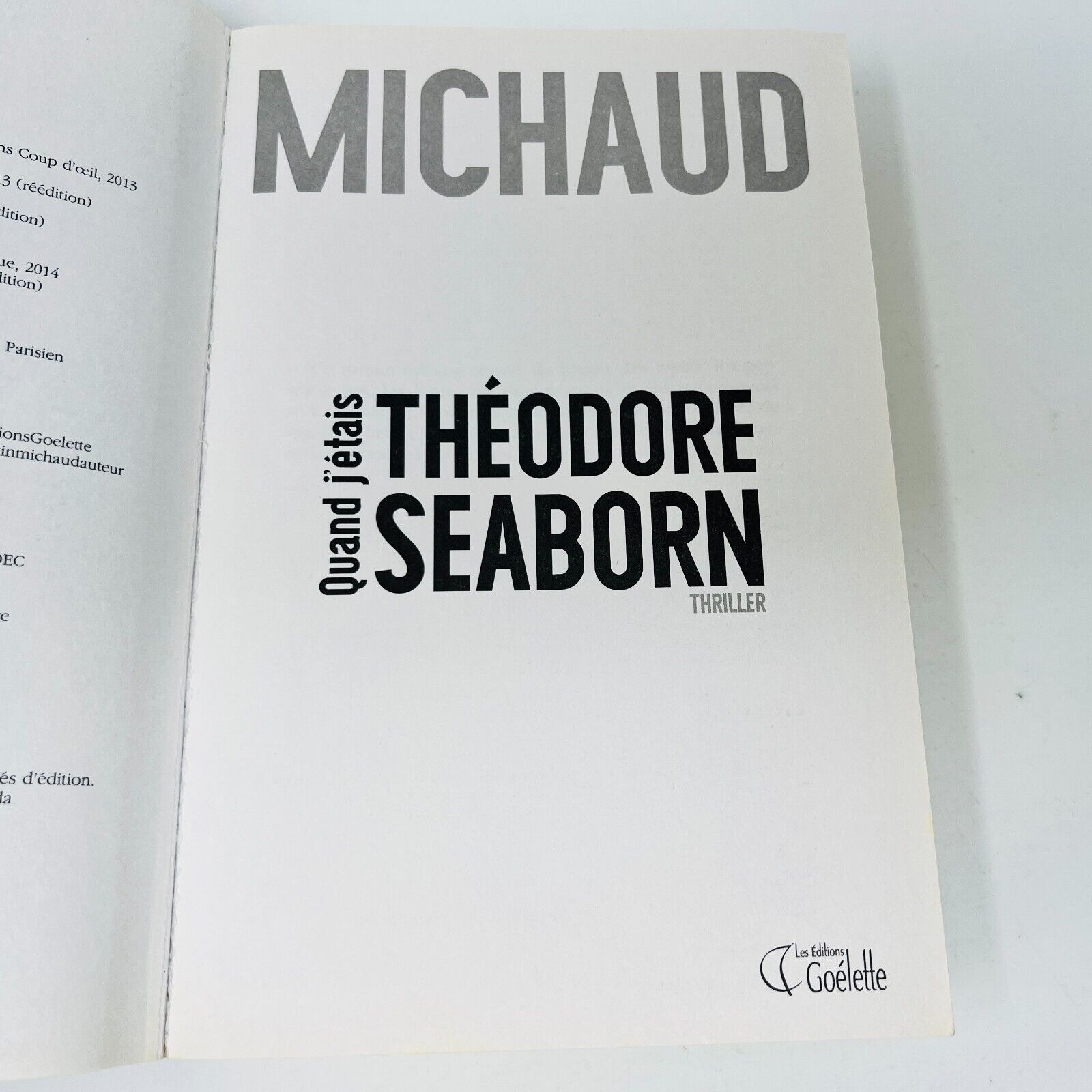 2015 Quand j'Étais Théodore Seaborn de Martin Michaud Livre Goélette Thriller