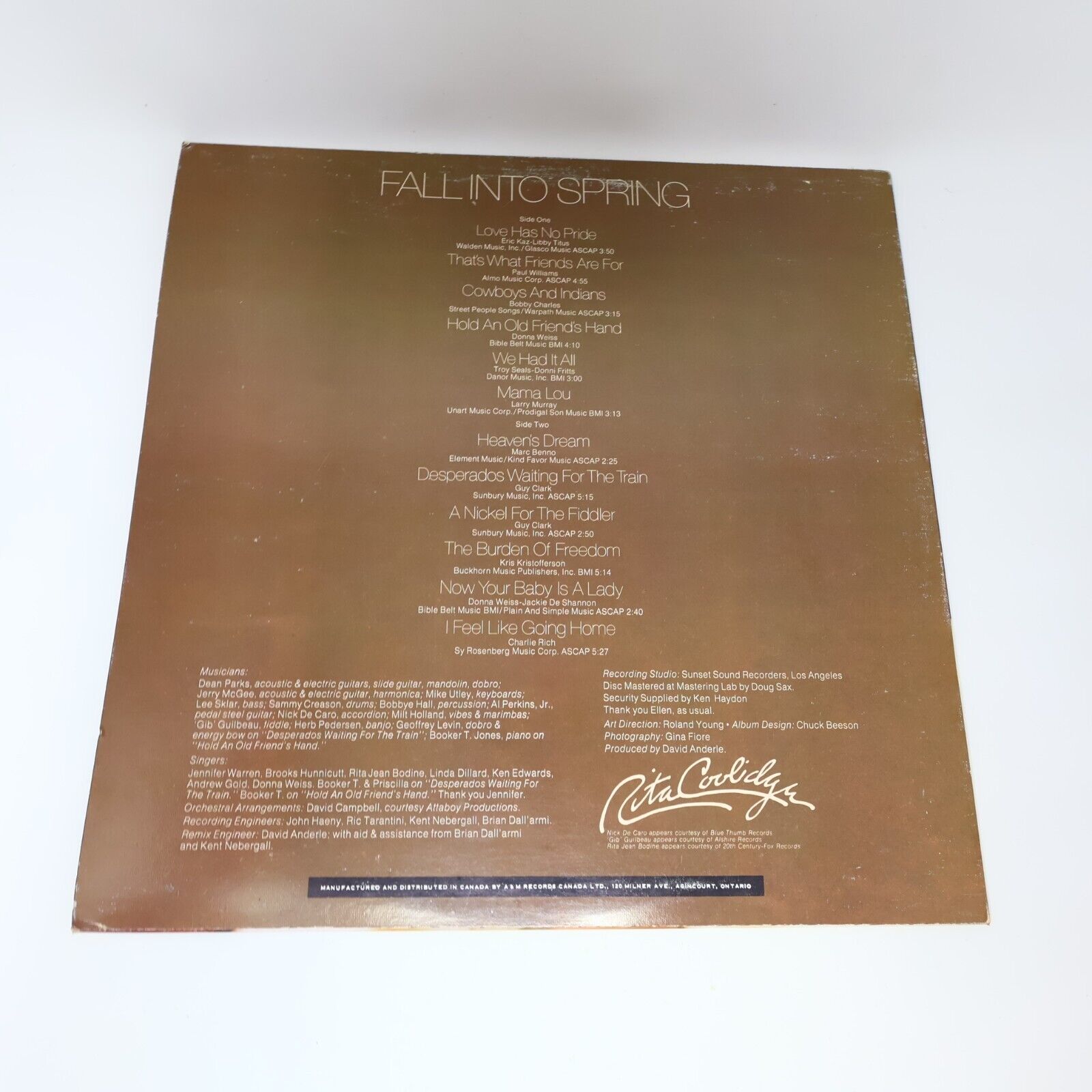 Rita Coolidge Fall Into Spring LP A&M Record 1974 SP 3627 Love Has No Pride 70s