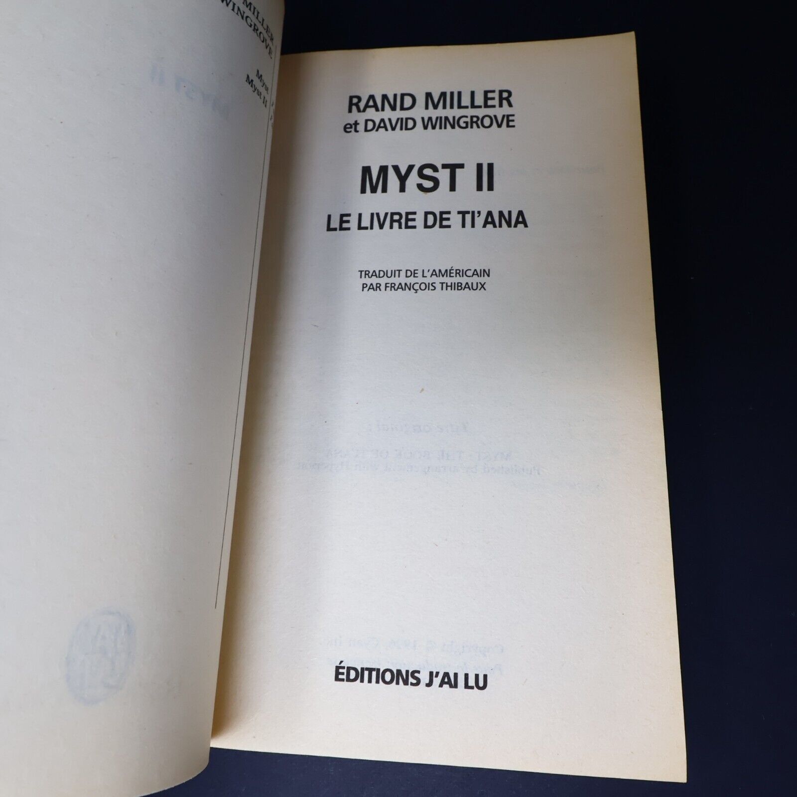 Lot 2 Livres Myst #2-3 Rand Miller J'ai Lu Livre de Ti'Ana Français French PB