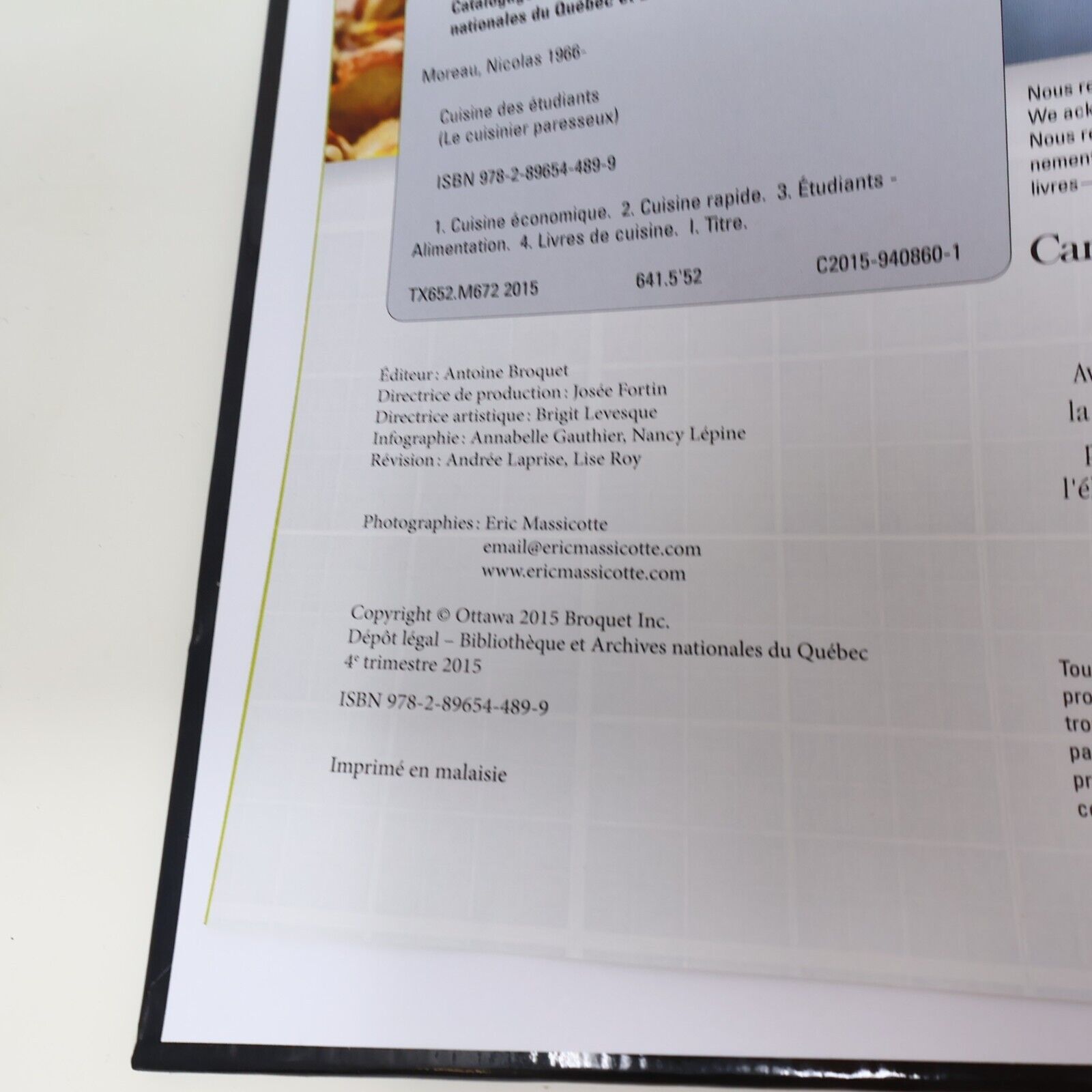 2015 Cuisine des Étudiants Nicolas Moreau Recettes Le Cuisinier Paresseux Livre