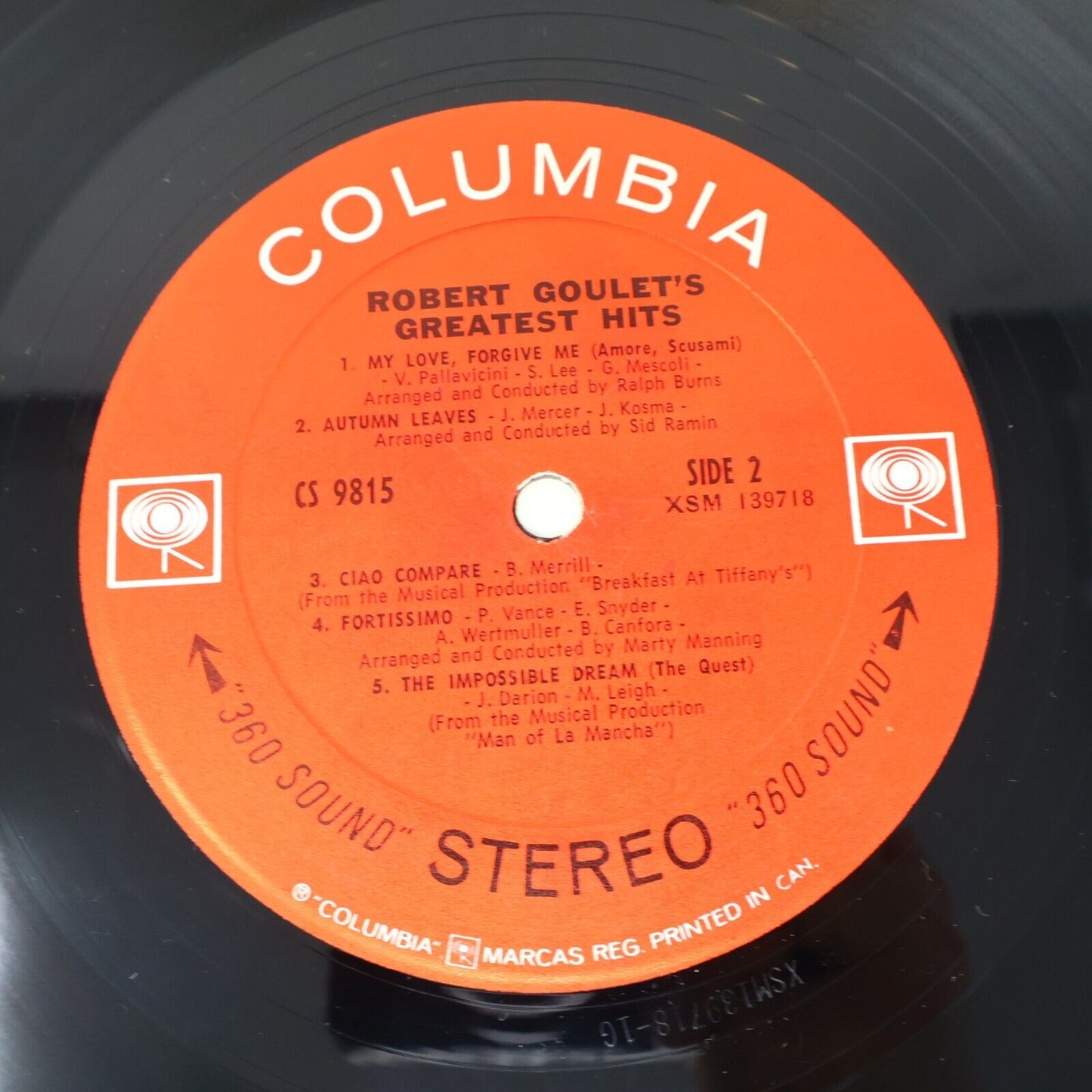 Robert Goulet's Greatest Hits LP Record Vinyl CS 9815 1960s My Love Forgive Me