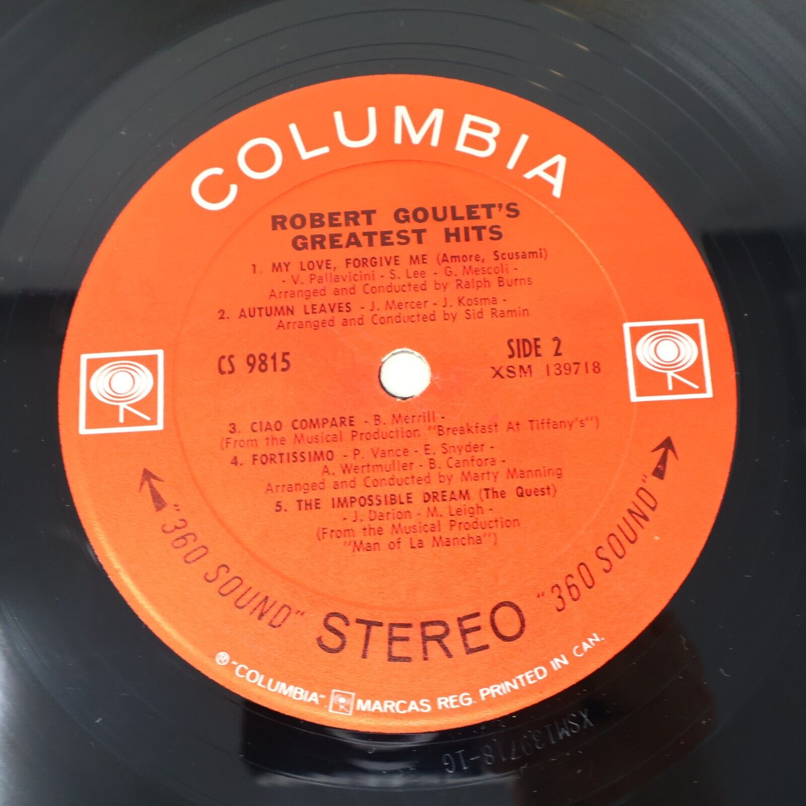 Robert Goulet's Greatest Hits LP Record Vinyl CS 9815 1960s My Love Forgive Me