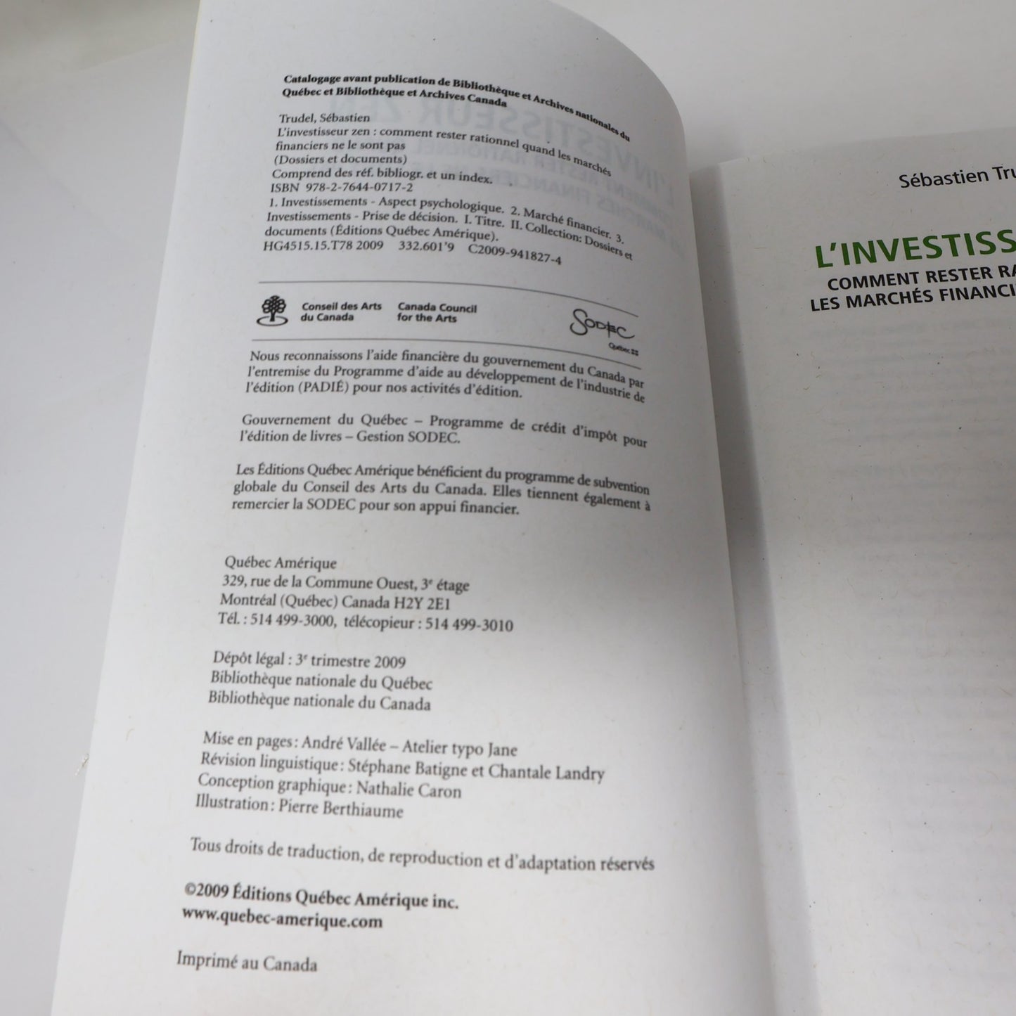 L'Investisseur Zen Sébastien Trudel 2009 PB Bourse Affaires Finances Français
