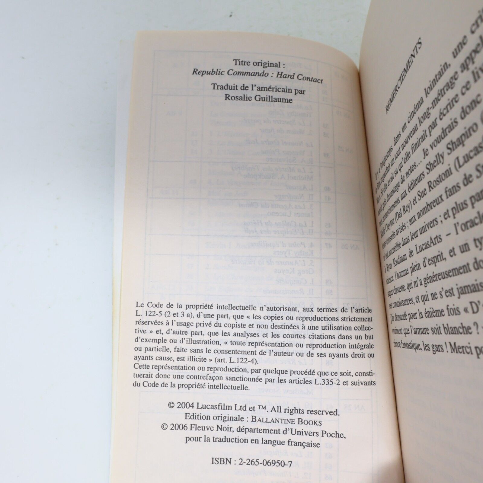 2006 Contact Zéro Republic Commando de Karen Traviss Guerre des Étoiles PB Book