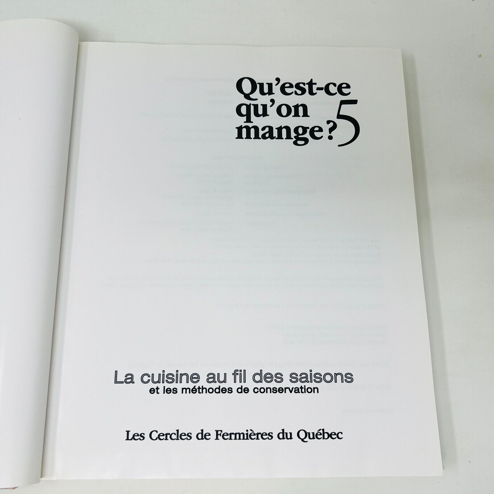 2000 Qu'est-ce qu'on Mange? #5 Cuisine Recettes Cercles Fermières du Québec HC