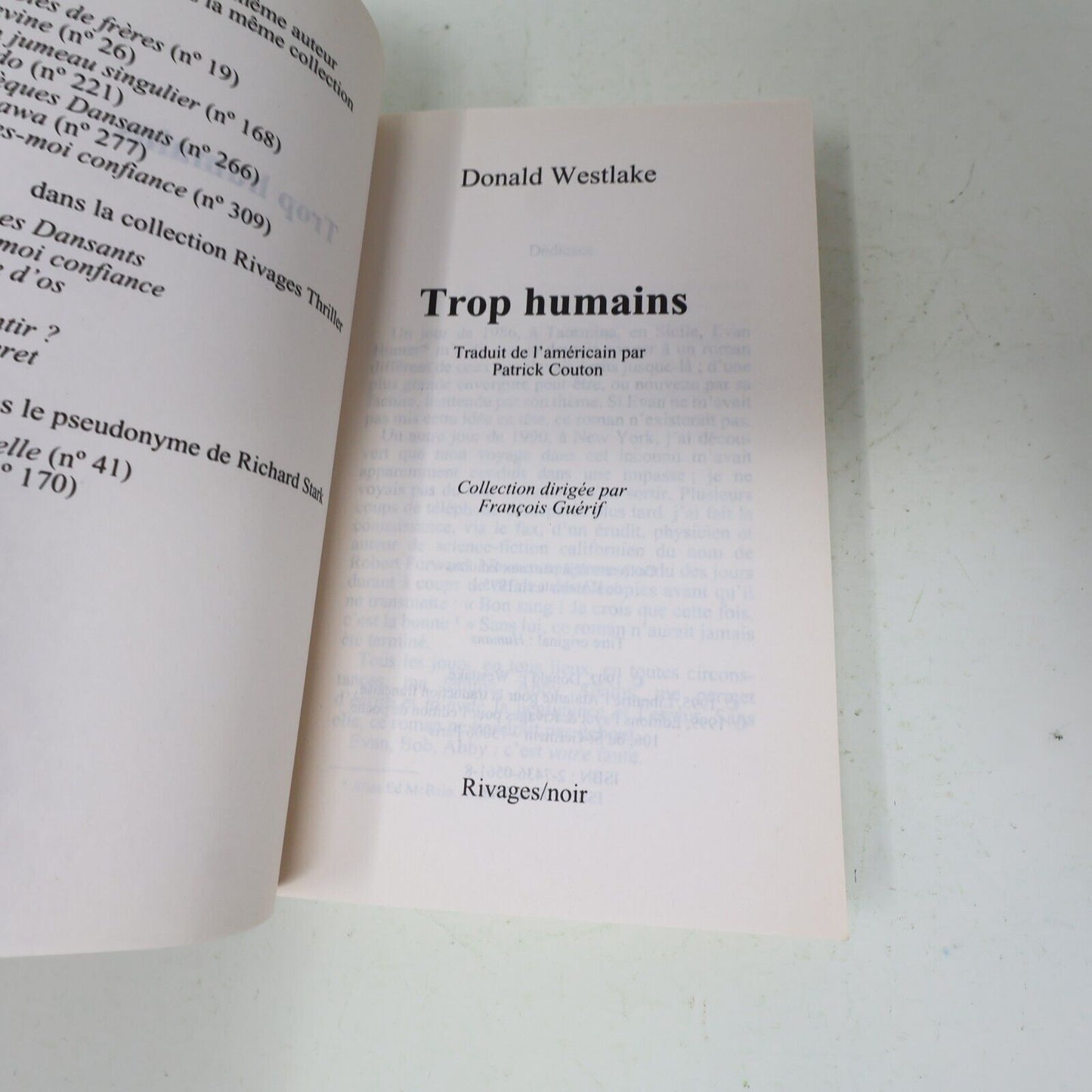 Rivages/Noir Roman Policier Lot 11 Livres Trop Humains Bone Un Pays à l'Aube PB
