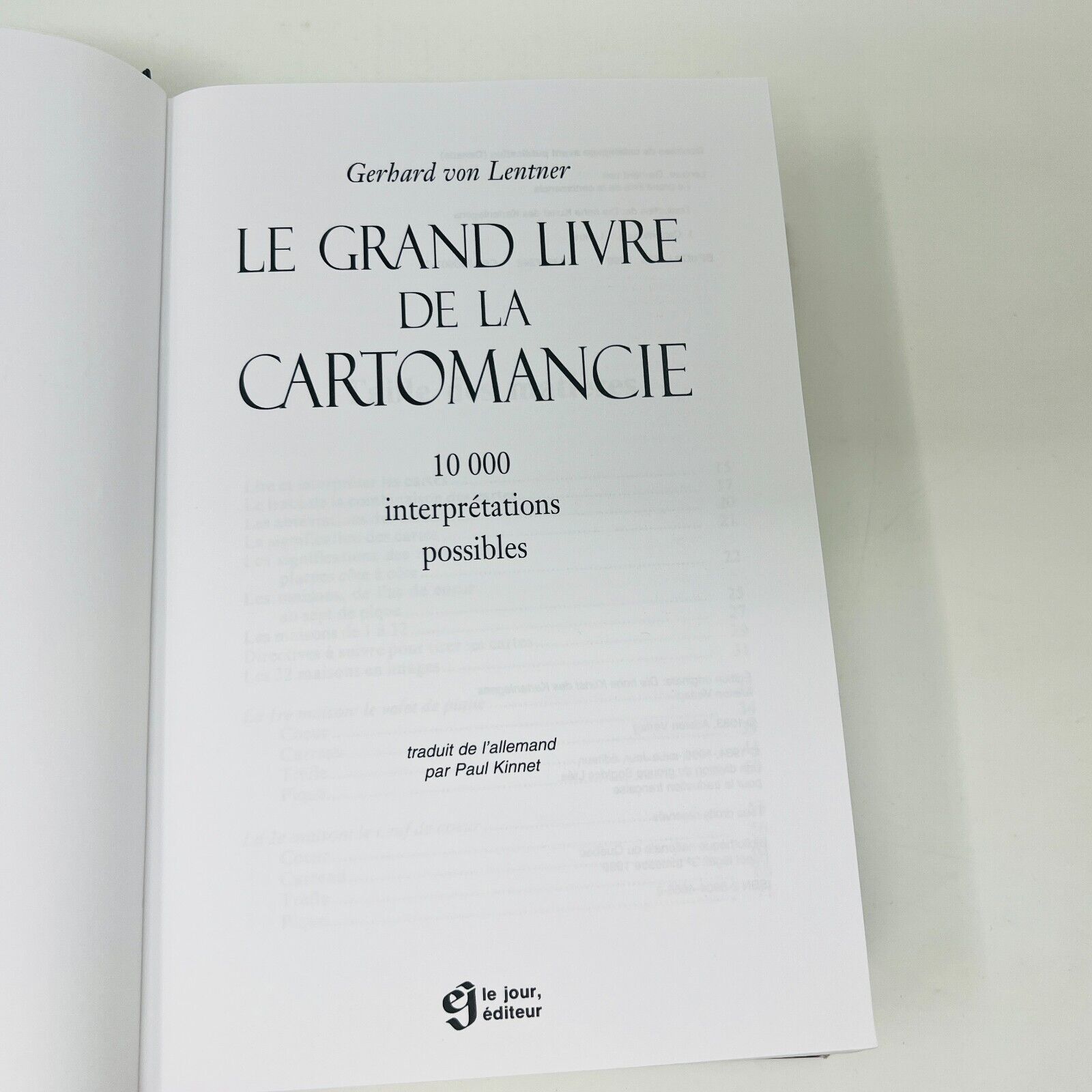 1999 Le Grand Livre de la Cartomancie de Gerhard von Lentner en Français Avenir