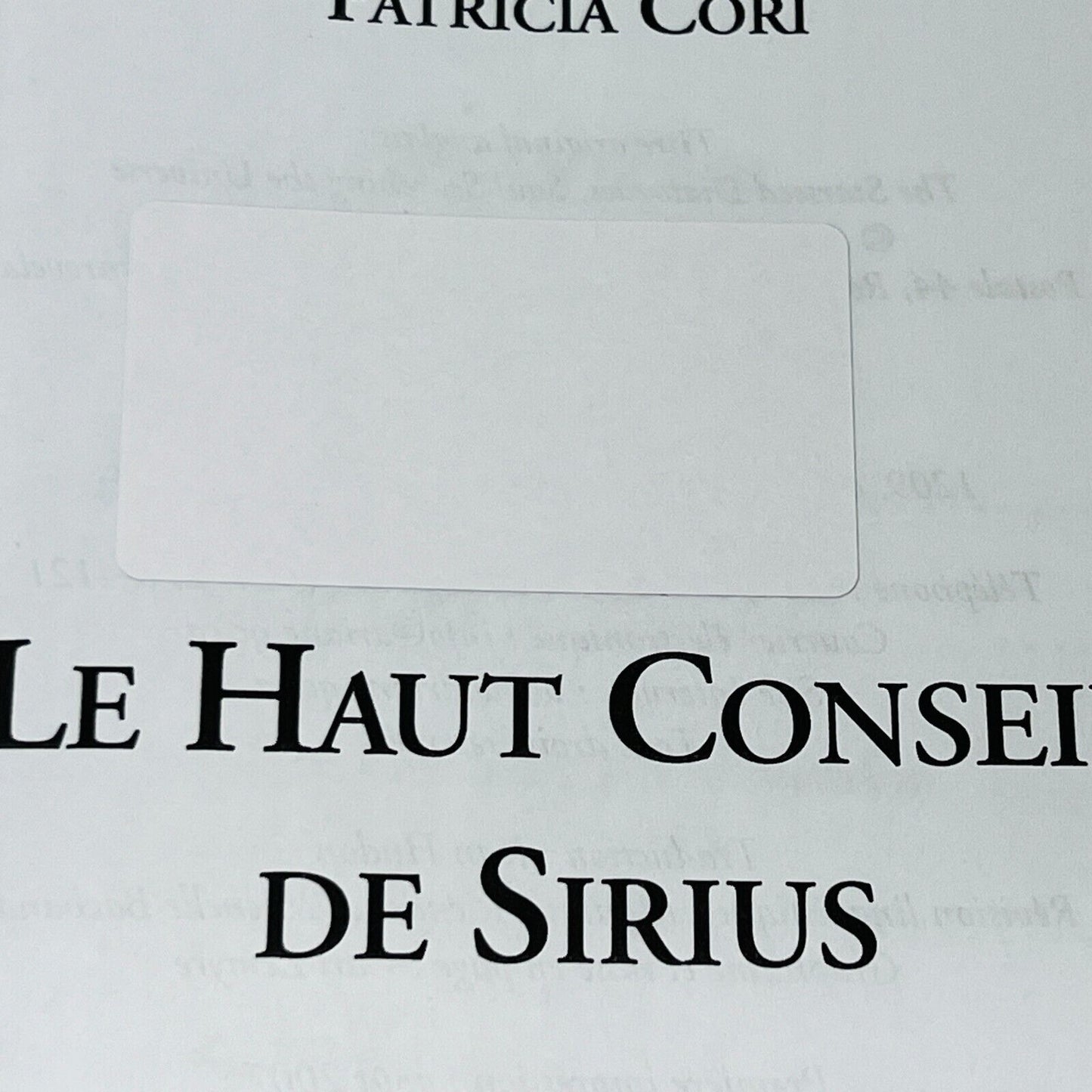 2007 Le Haut Conseil de Sirius de Patricia Cori Ariane Français/French Paperback