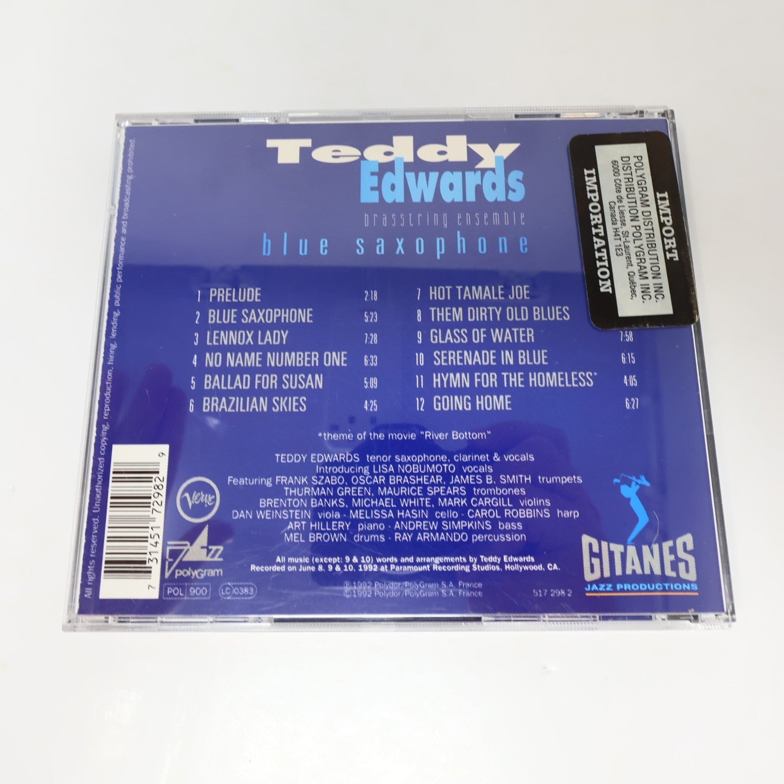 Teddy Edwards Brasstring Ensemble Blue Saxophone CD Gitanes Jazz Verve 517 298-2
