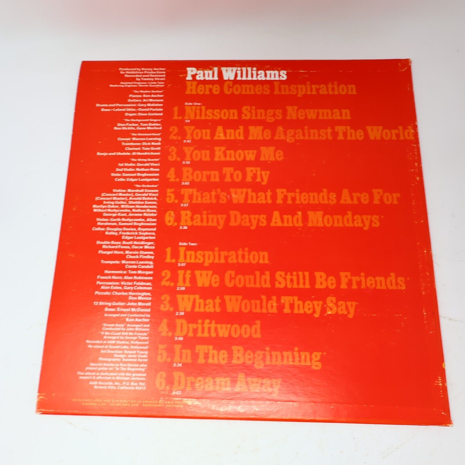 Paul Williams Here Comes Inspiration LP Record Vinyl 1974 SP-3606 A&M Canada