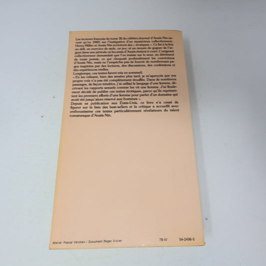 1978 Venus Erotica Anaïs Nin Stock Érotisme Roman Adultes Français Paperback 70s