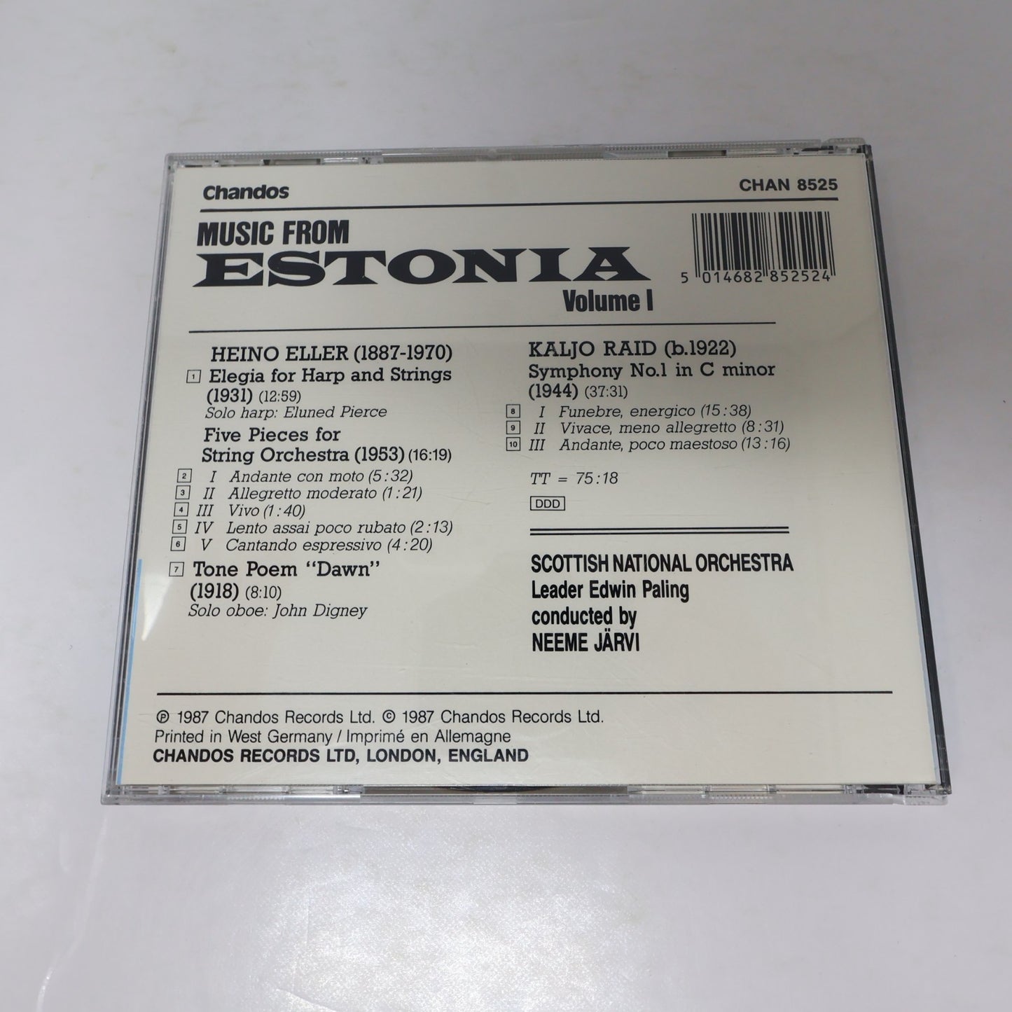 Neeme Järvi Music From Estonia Volume 1 CD Chandos Heino Eller/Kaljo Raid