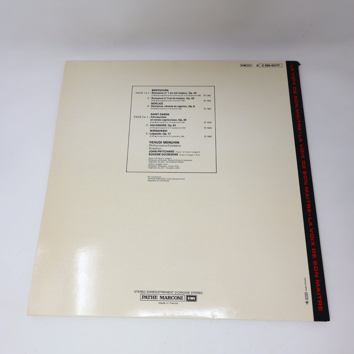 Yehudi Menuhin Eugene Goossens Pritchard Philharmonia Disque Record C 059-43177
