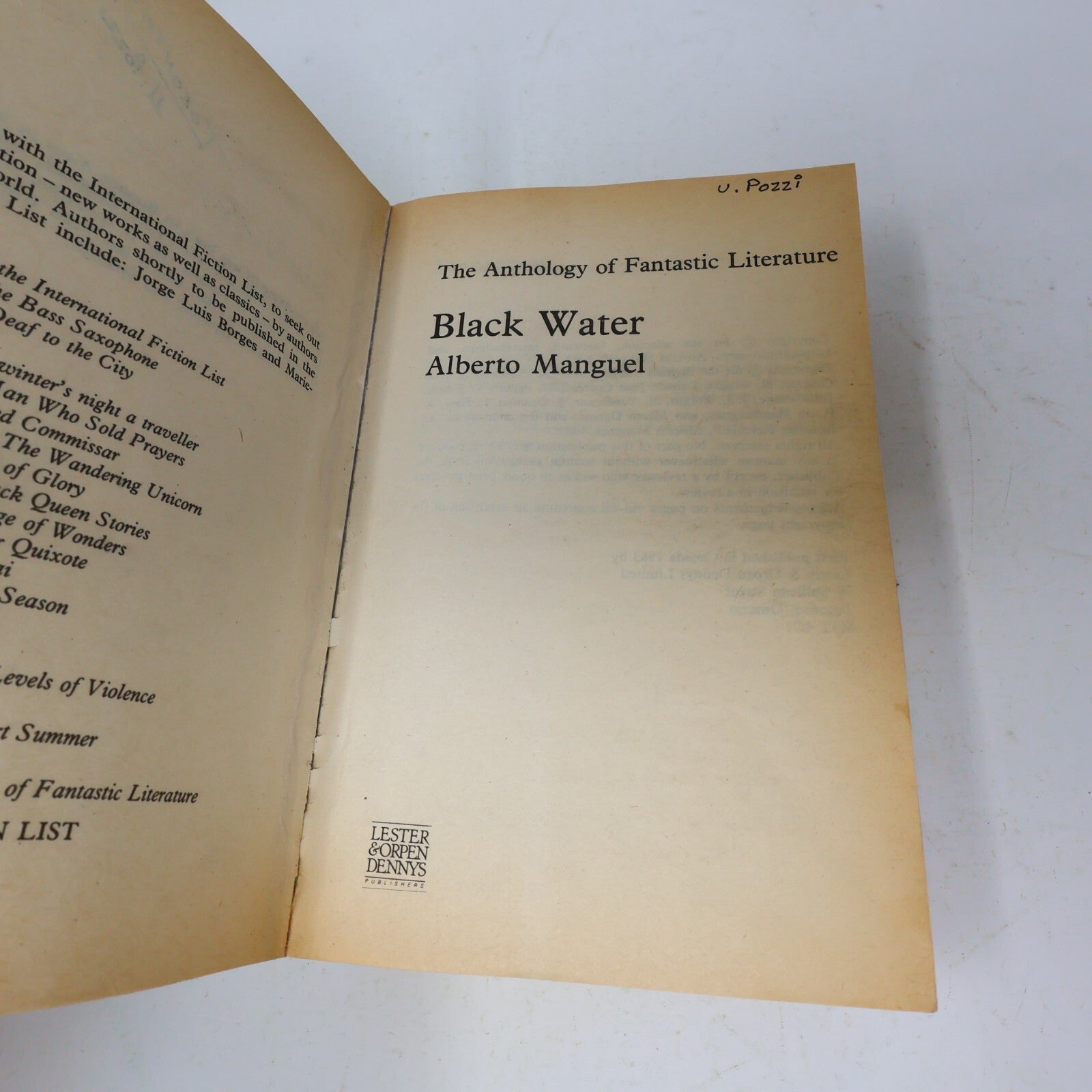 1983 Black Water the Anthology of Fantastic Literature Alberto Manguel Fantasy
