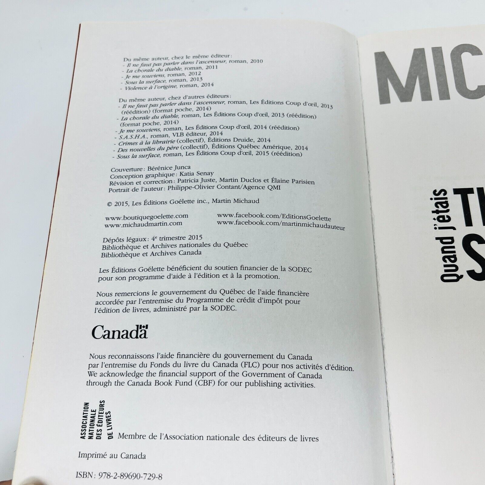 2015 Quand j'Étais Théodore Seaborn de Martin Michaud Livre Goélette Thriller