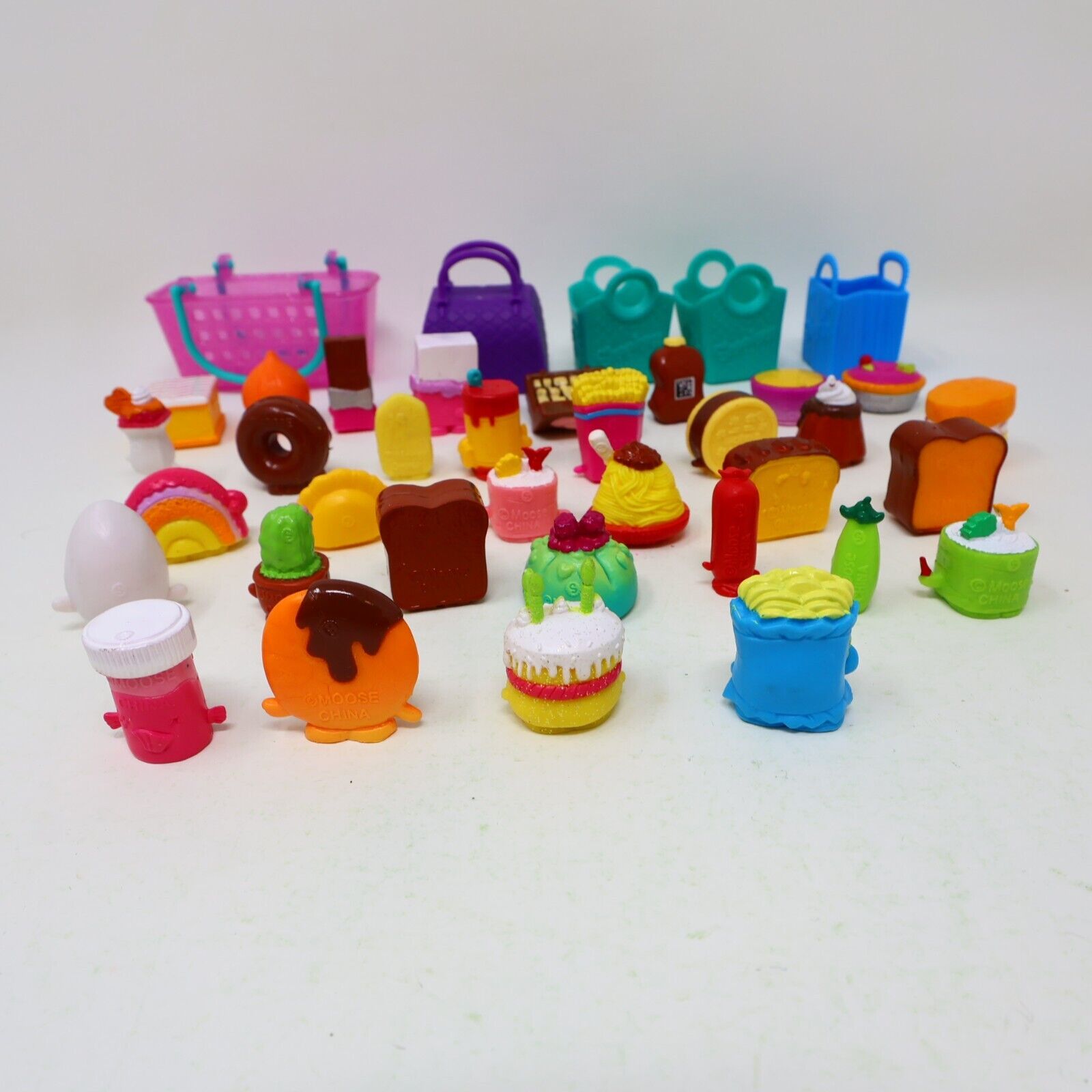 Lot of 33 Shopkins Figures Toys Mixed Food Bread Chocolate Cake Cookies Moose