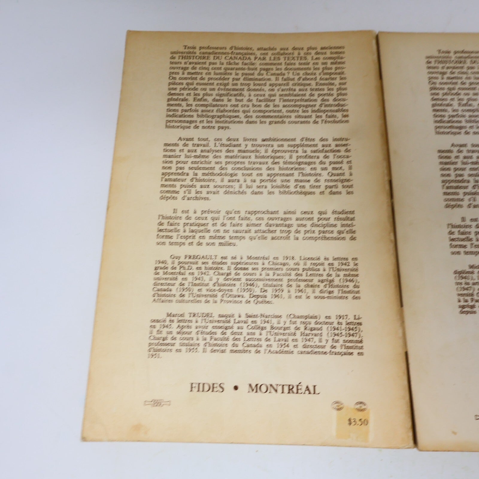 Histoire du Canada Par les Textes #1-2 Série Complète Lot 2 Livres Fides French