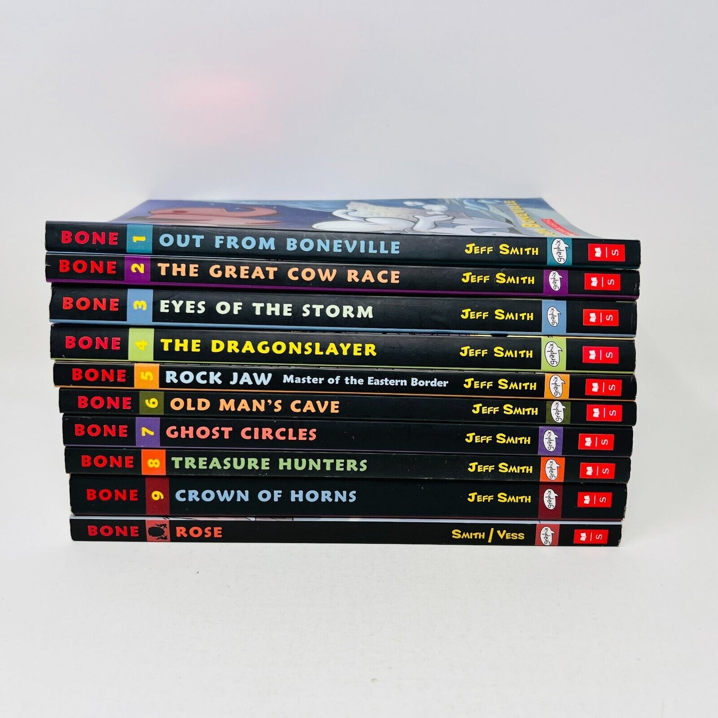 Lot of 10 Bones by Jeff Smith Paperback Scholastics Comics 1-9 + Rose Set Bundle