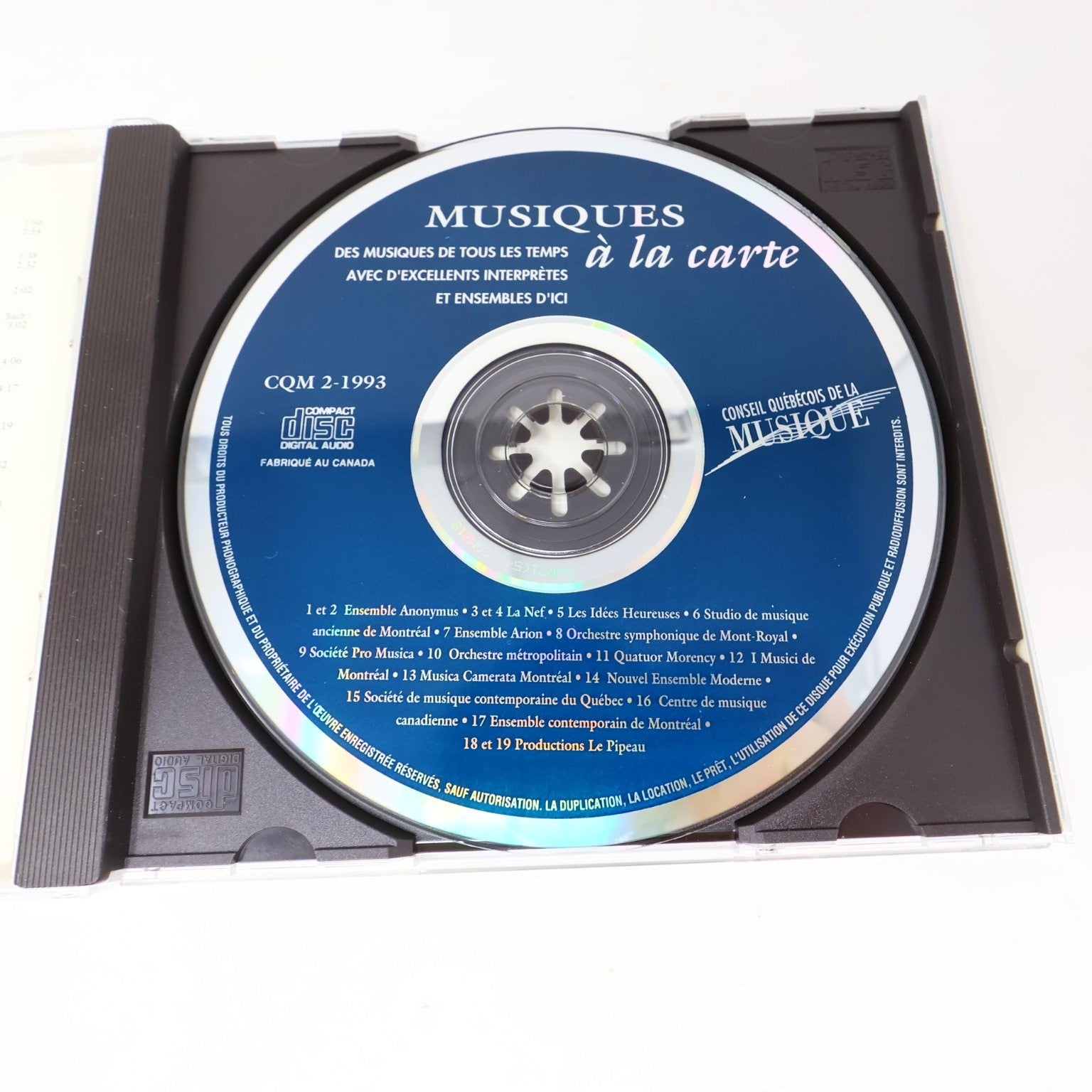 Musiques à la Carte CD 1993 Québec Contemporary Classical CQM 2-1993