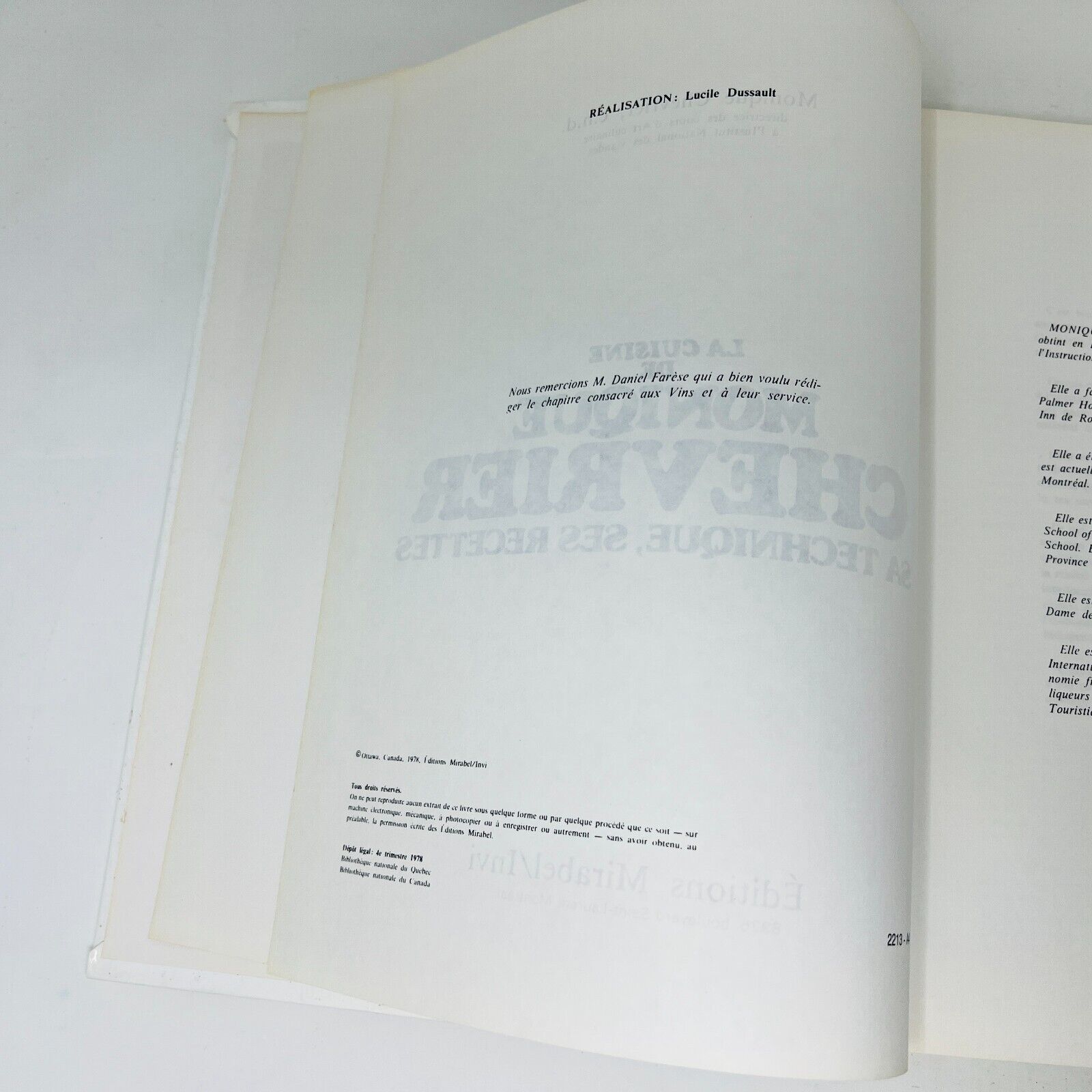 1978 La Cuisine de Monique Chevrier Sa Technique ses Recettes Livre en Français