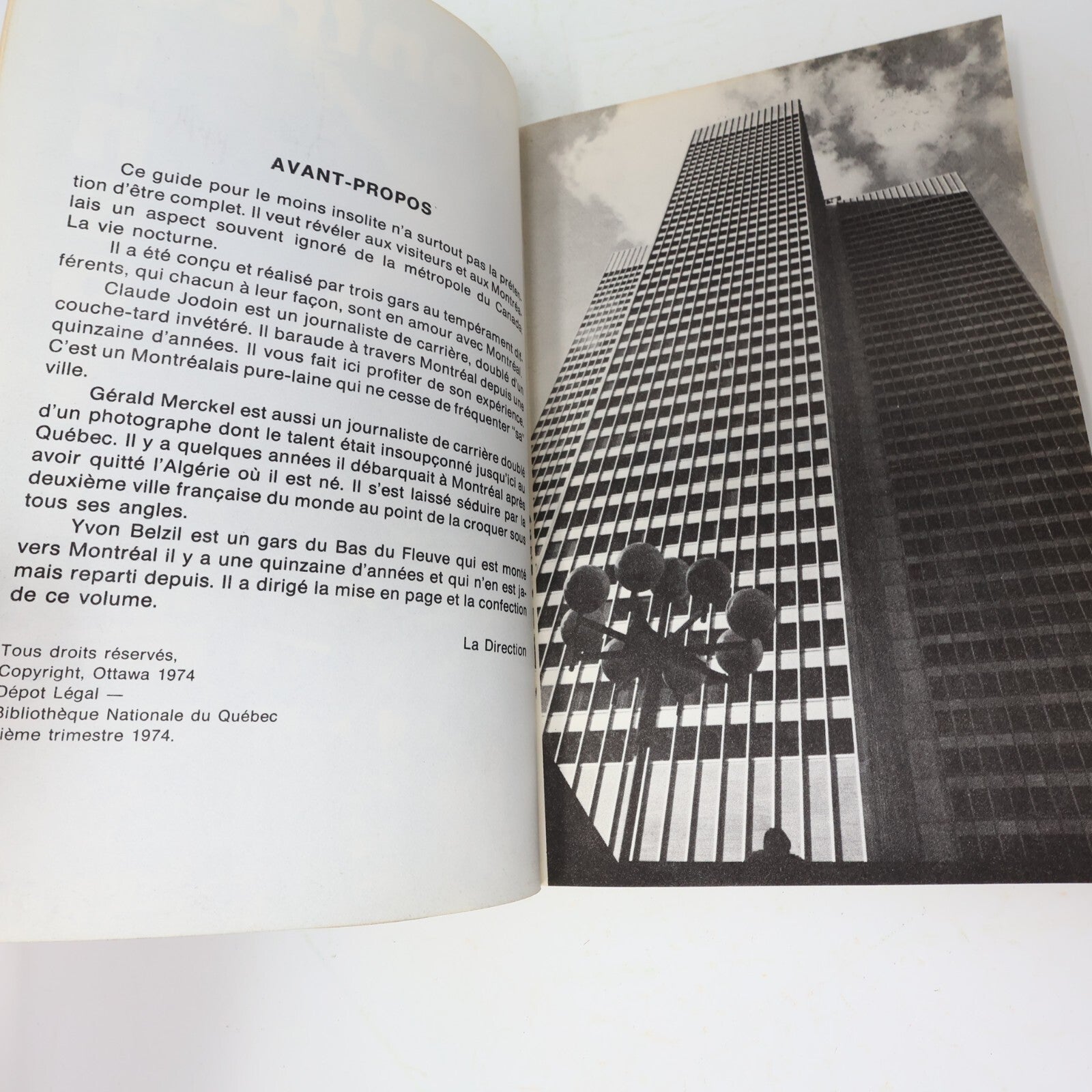 1974 Montréal Insolite un Guide pour les Oiseaux de Nuit Jodoin/Merckel Tourisme