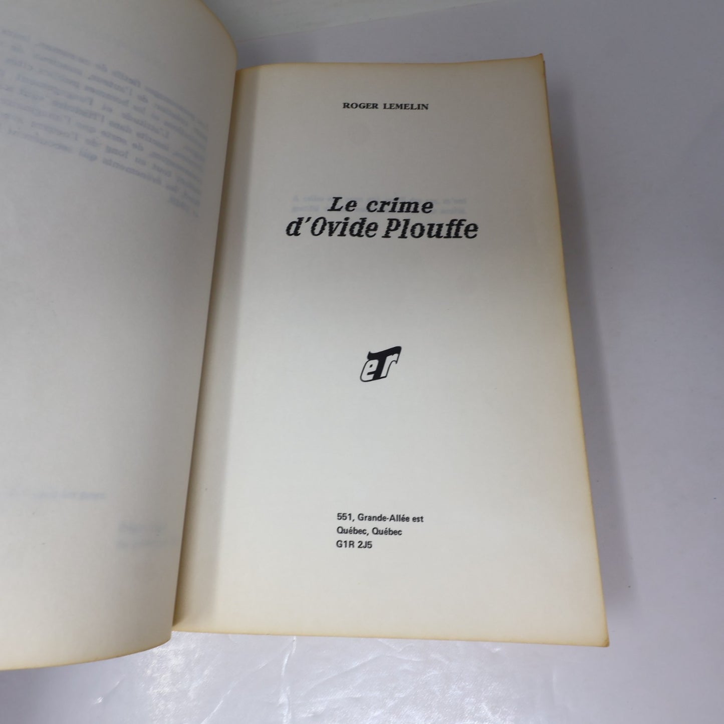 Le Crime d'Ovide Plouffe Roger Lemelin Etr 1982 PB Français French Roman Livre