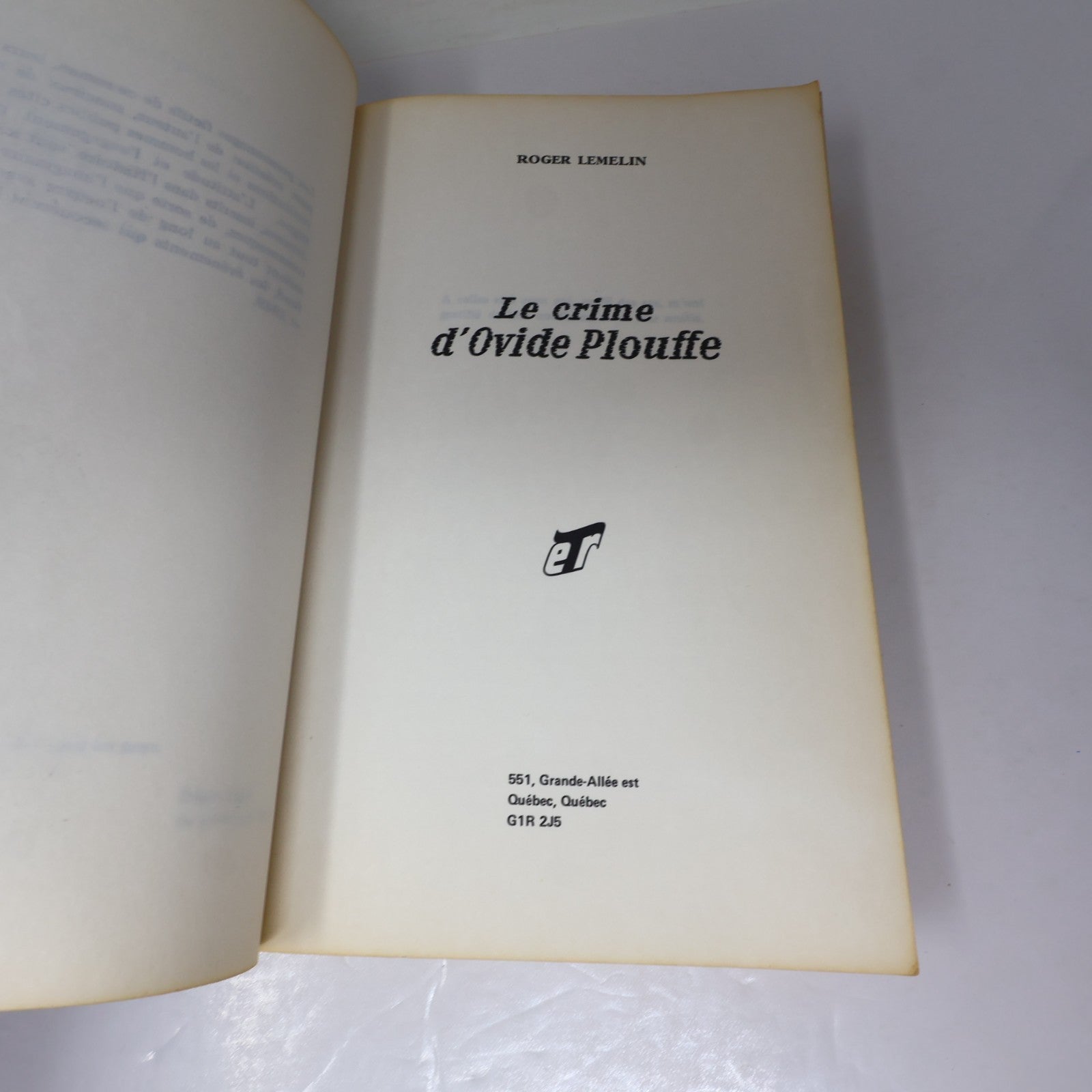 Le Crime d'Ovide Plouffe Roger Lemelin Etr 1982 PB Français French Roman Livre