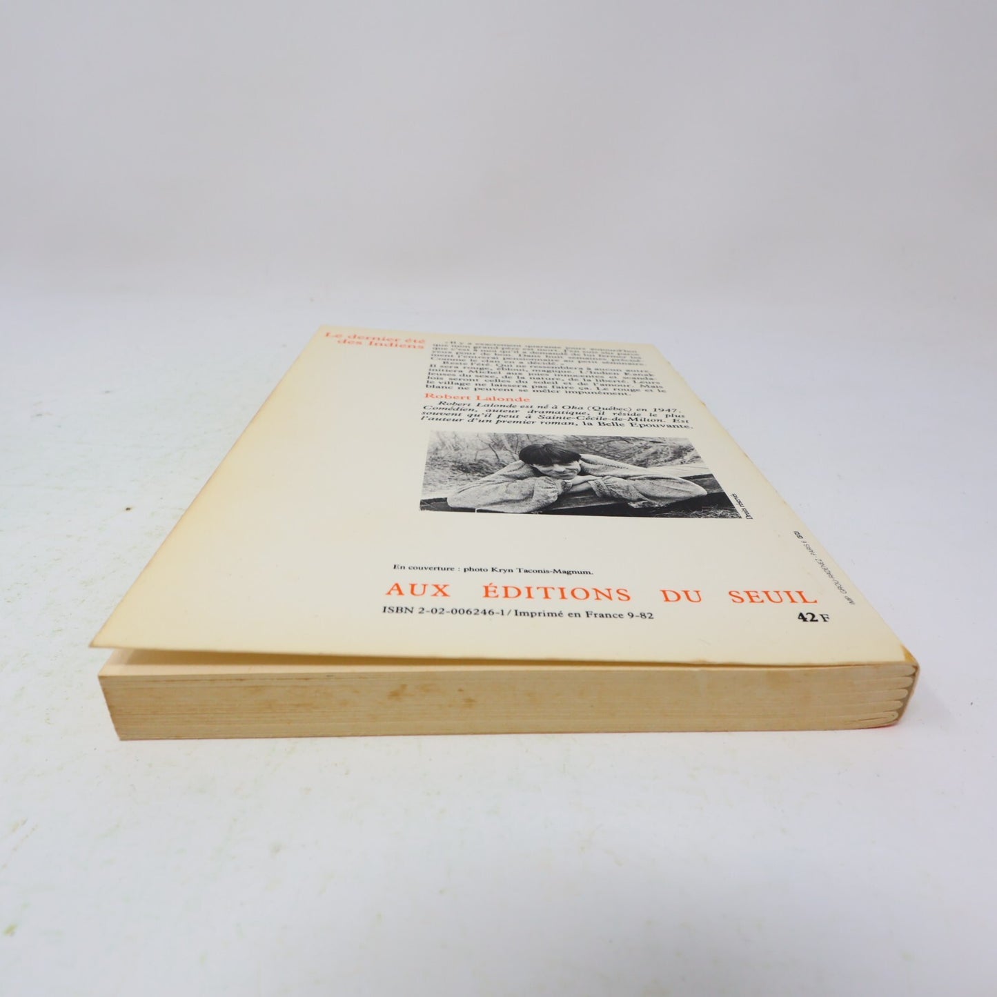 1982 Le Dernier Été des Indiens Robert Lalonde Seuil Littérature Québécoise 80s