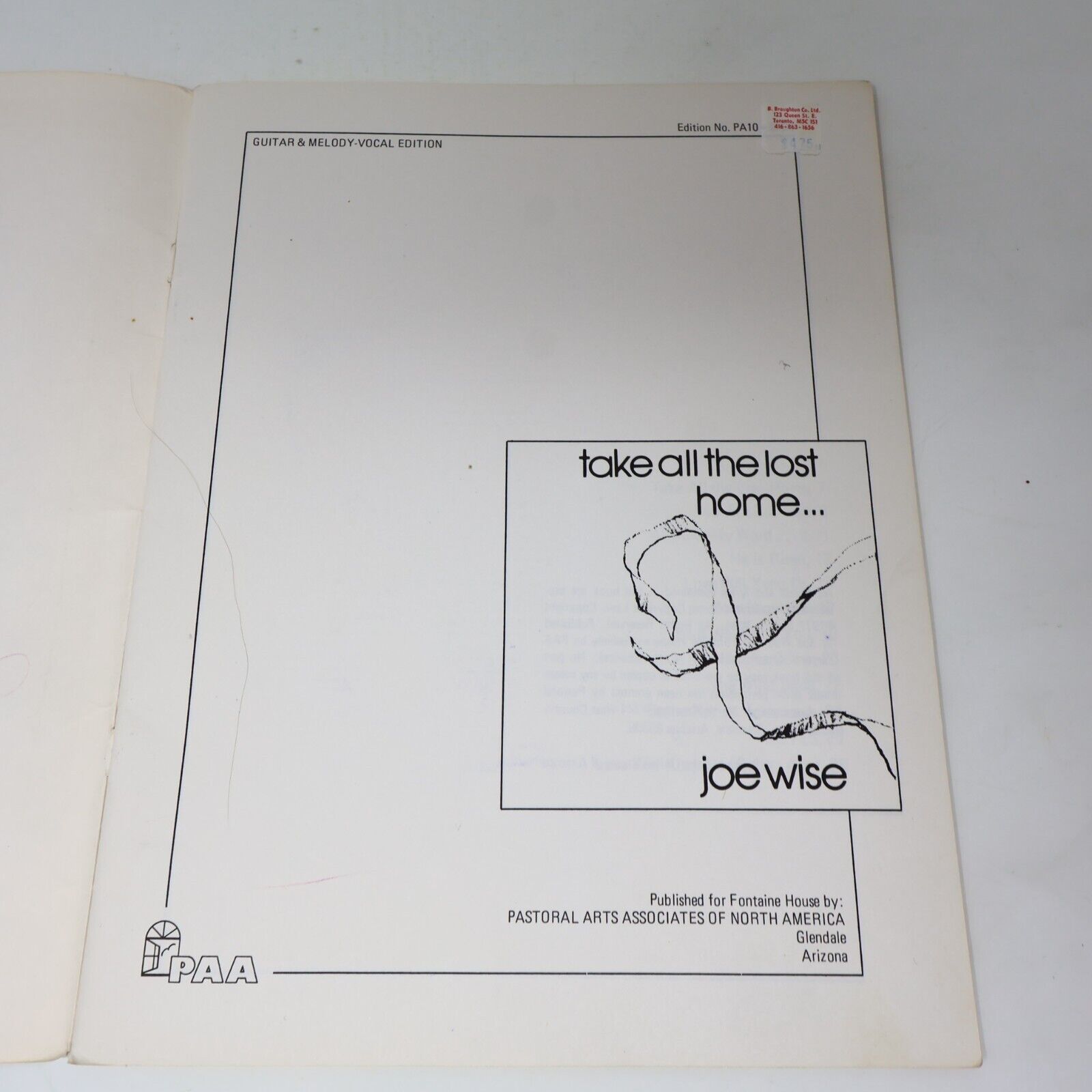 1977 Take All the Lost Home by Joe Wise Catholic Music Songbook Religious Sheet