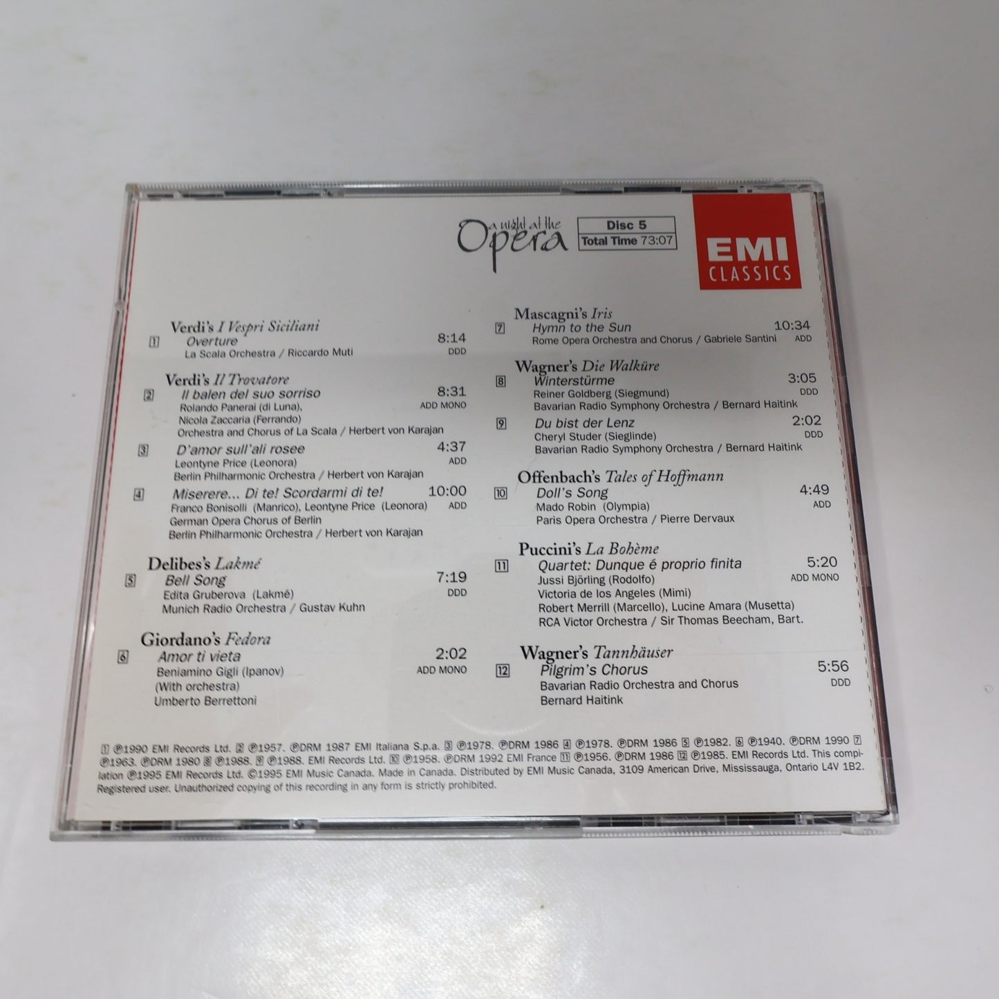A Night At The Opera 5 CD Set Adam/Bellini/Puccini/Smetana/Massenet/Gounod EMI