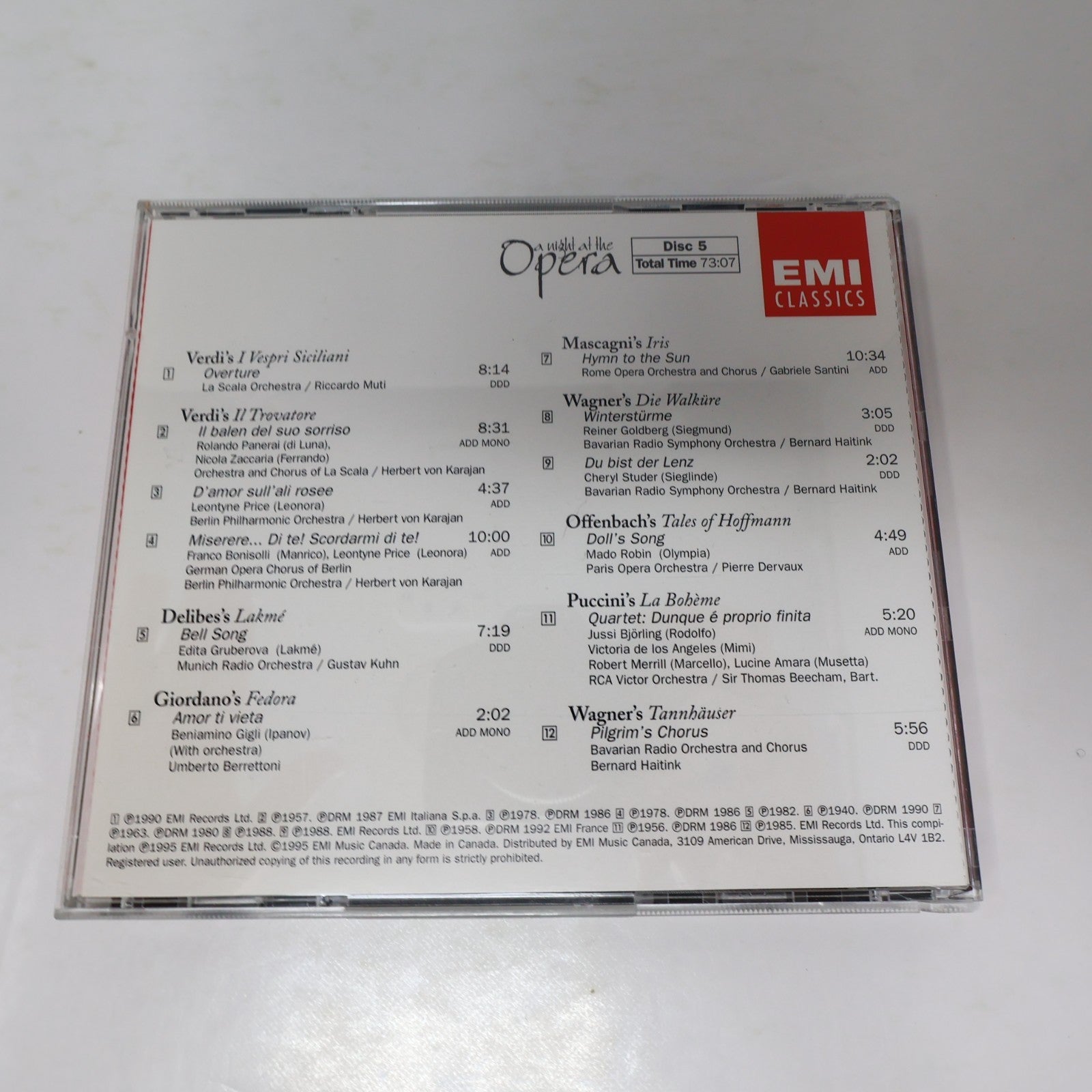 A Night At The Opera 5 CD Set Adam/Bellini/Puccini/Smetana/Massenet/Gounod EMI