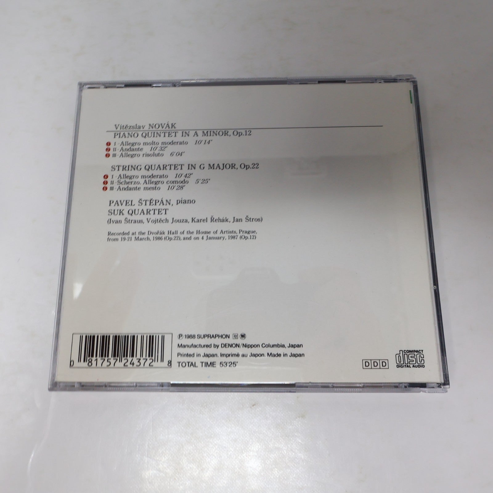 Viteslav Novak Piano Quintet Op 12/String Quartet Op 22 CD Pavel Stepan/Suk 1988