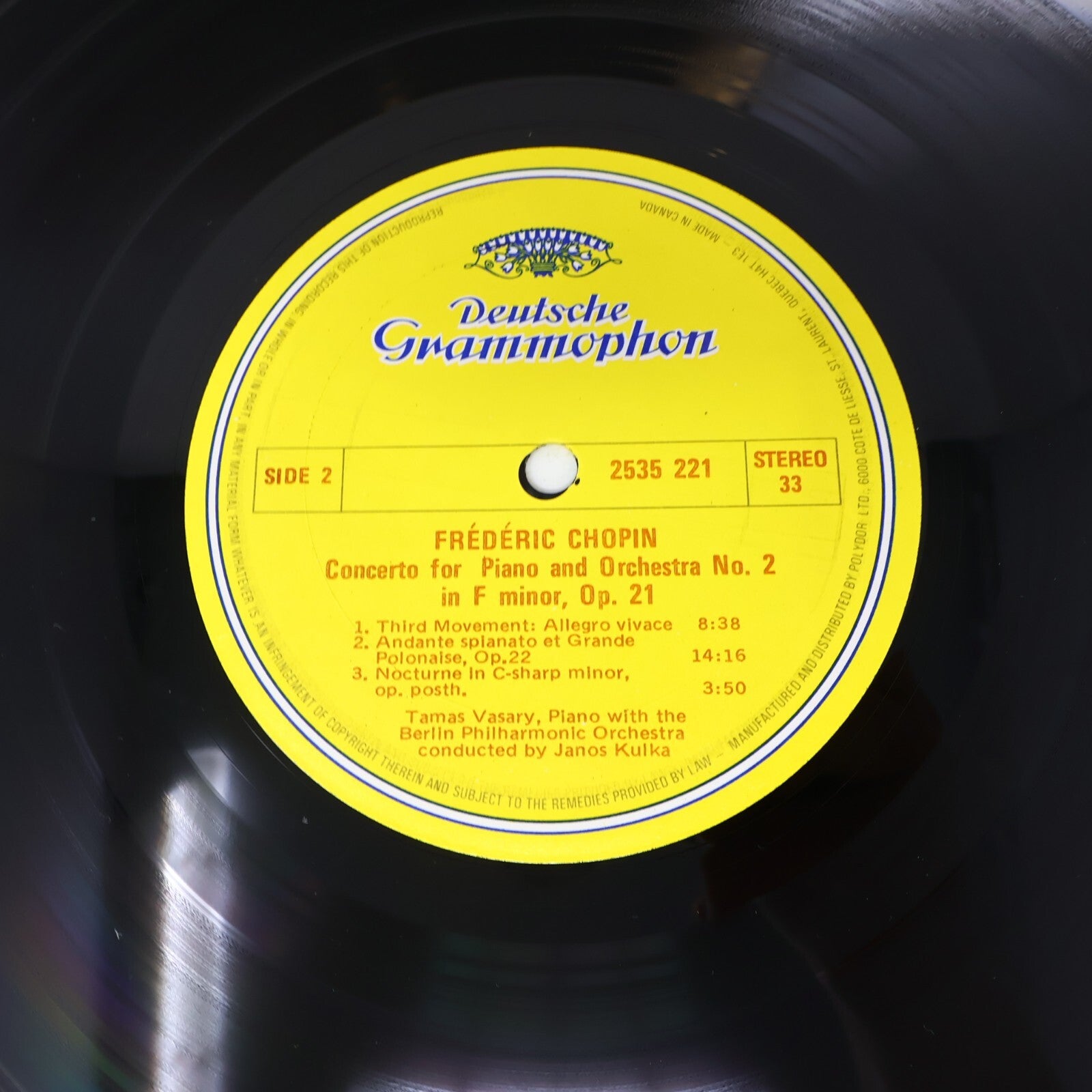 Janos Kulka Tamás Vásáry Frédéric Chopin Piano Concerto #2 LP Record 2535 221
