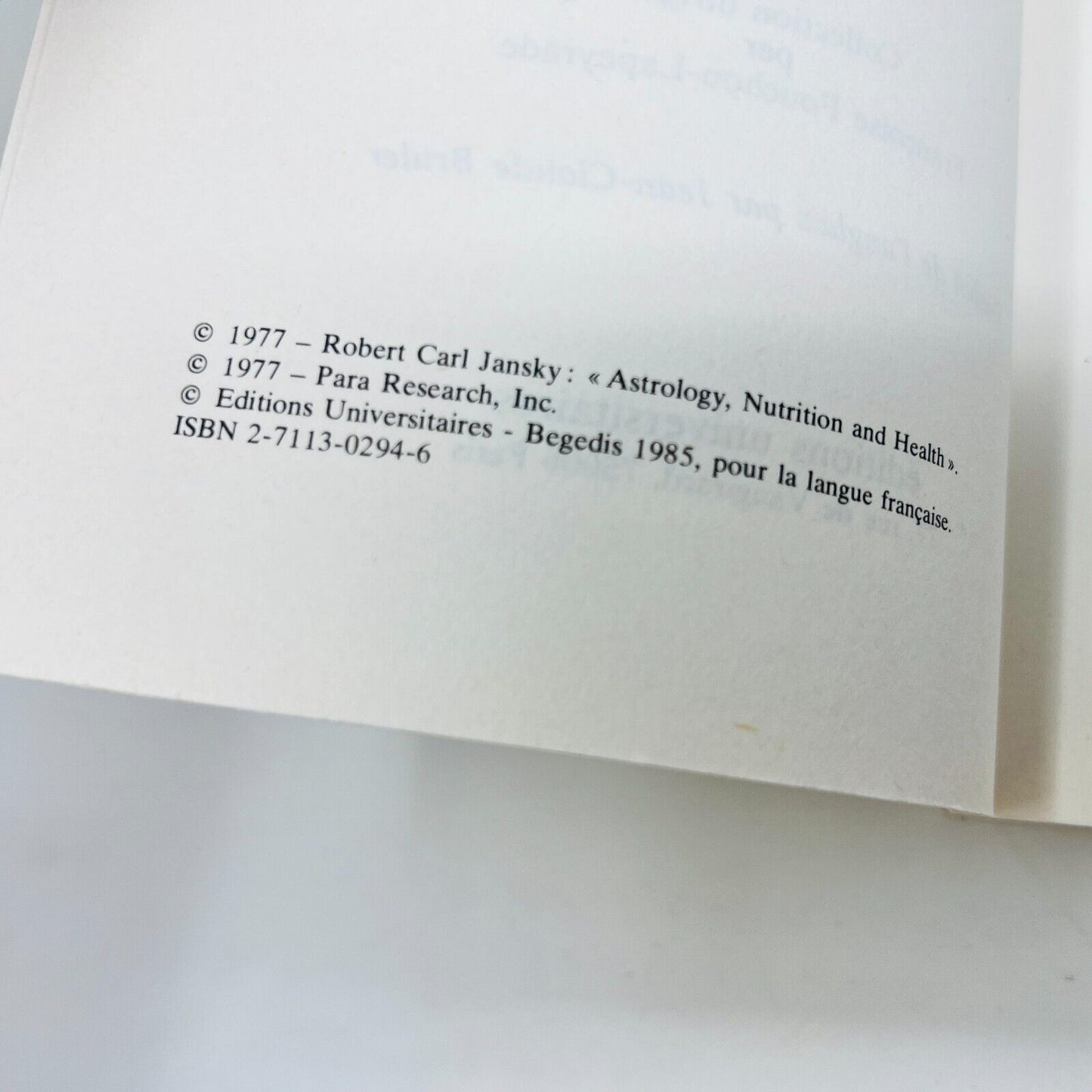 1985 Le Corps et l'Astrologie Nutrition Diététique & Santé de Robert Carl Jansky