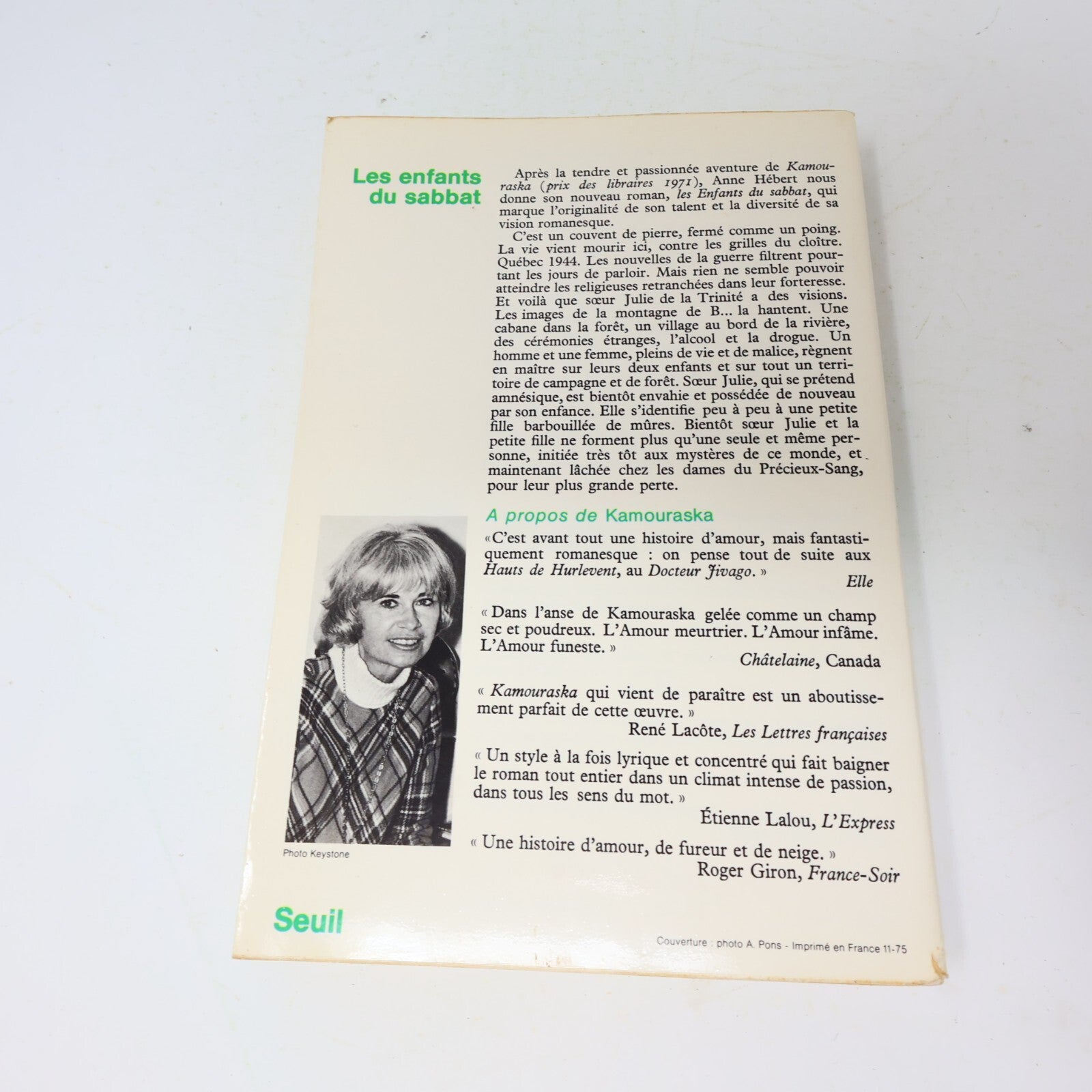 Anne Hébert Lot 2 Livres Kamouraska/Les Enfants du Sabbat Littérature Québécoise