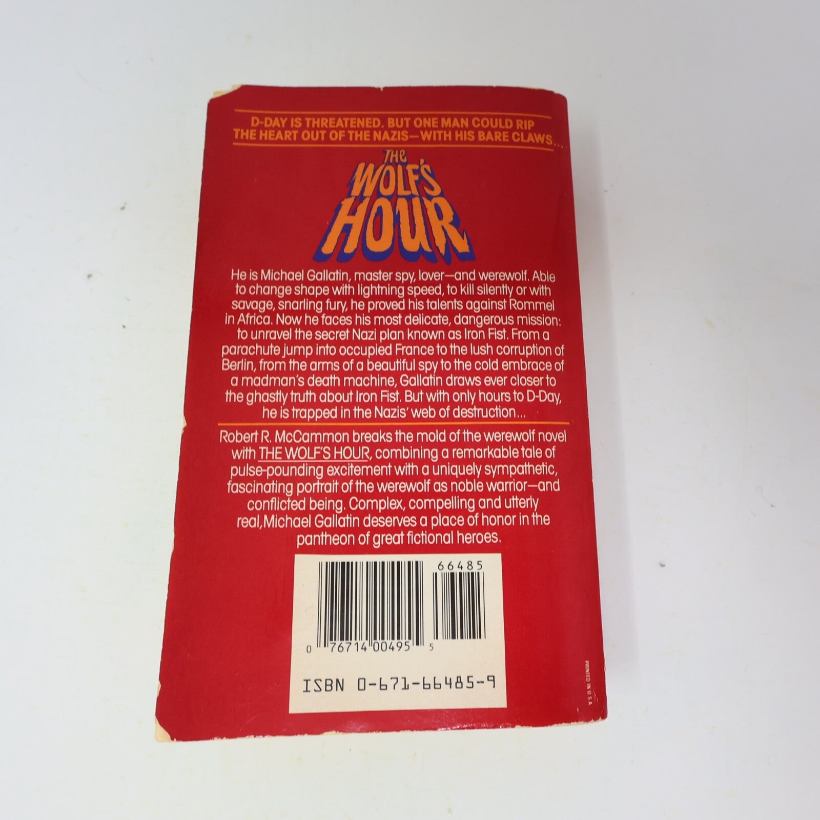 1989 The Wolf's Hour Robert Mccammon Horror Fantasy 1st Print Pocket Book 80s PB